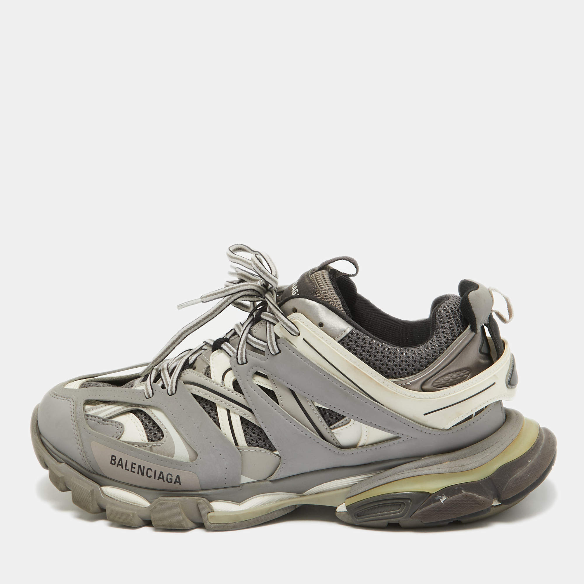 Balenciaga Multicolor Faux Leather and Mesh Track Lace Up Sneakers Size 45