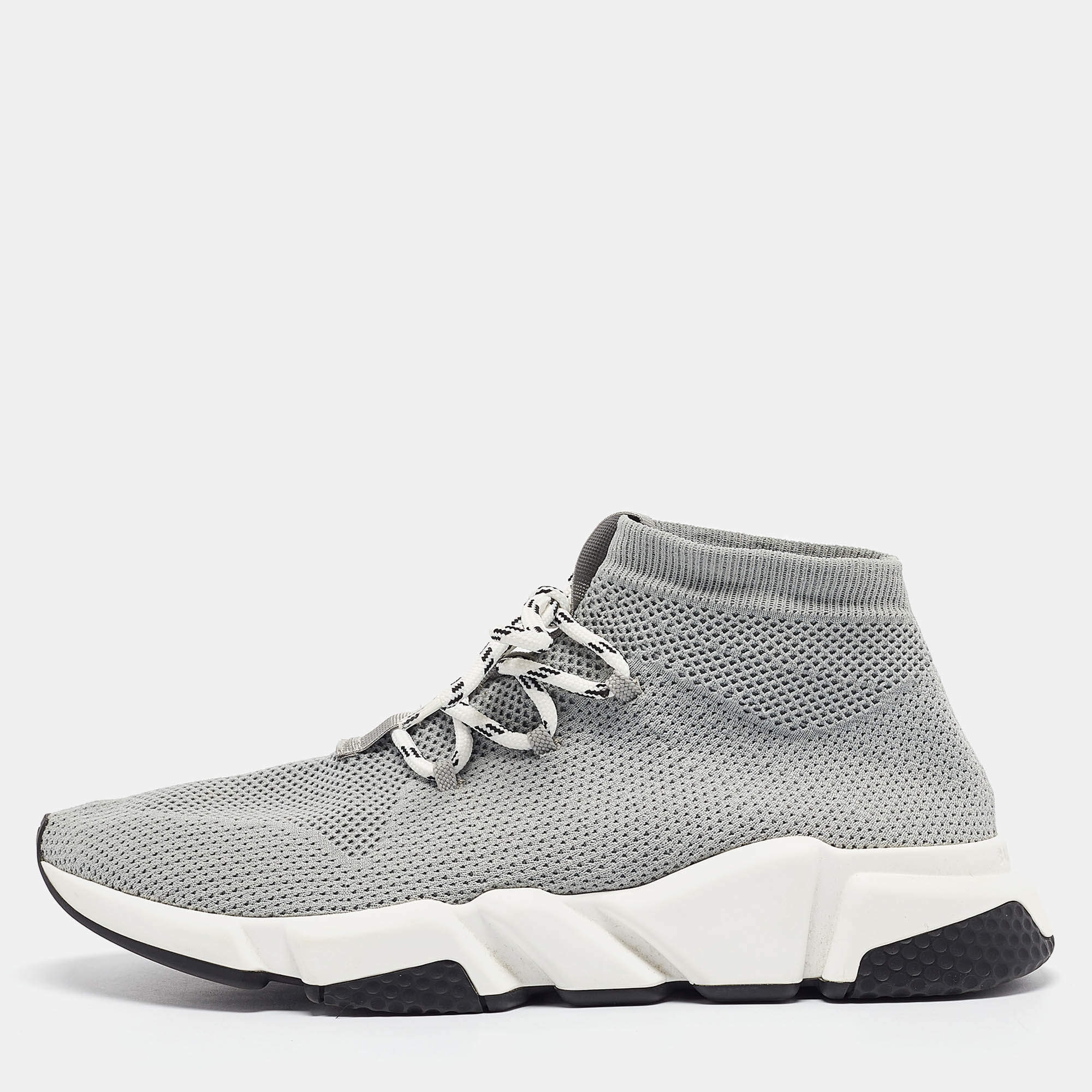 Balenciaga Grey Knit Fabric Speed Trainer High Top Sneakers Size 43