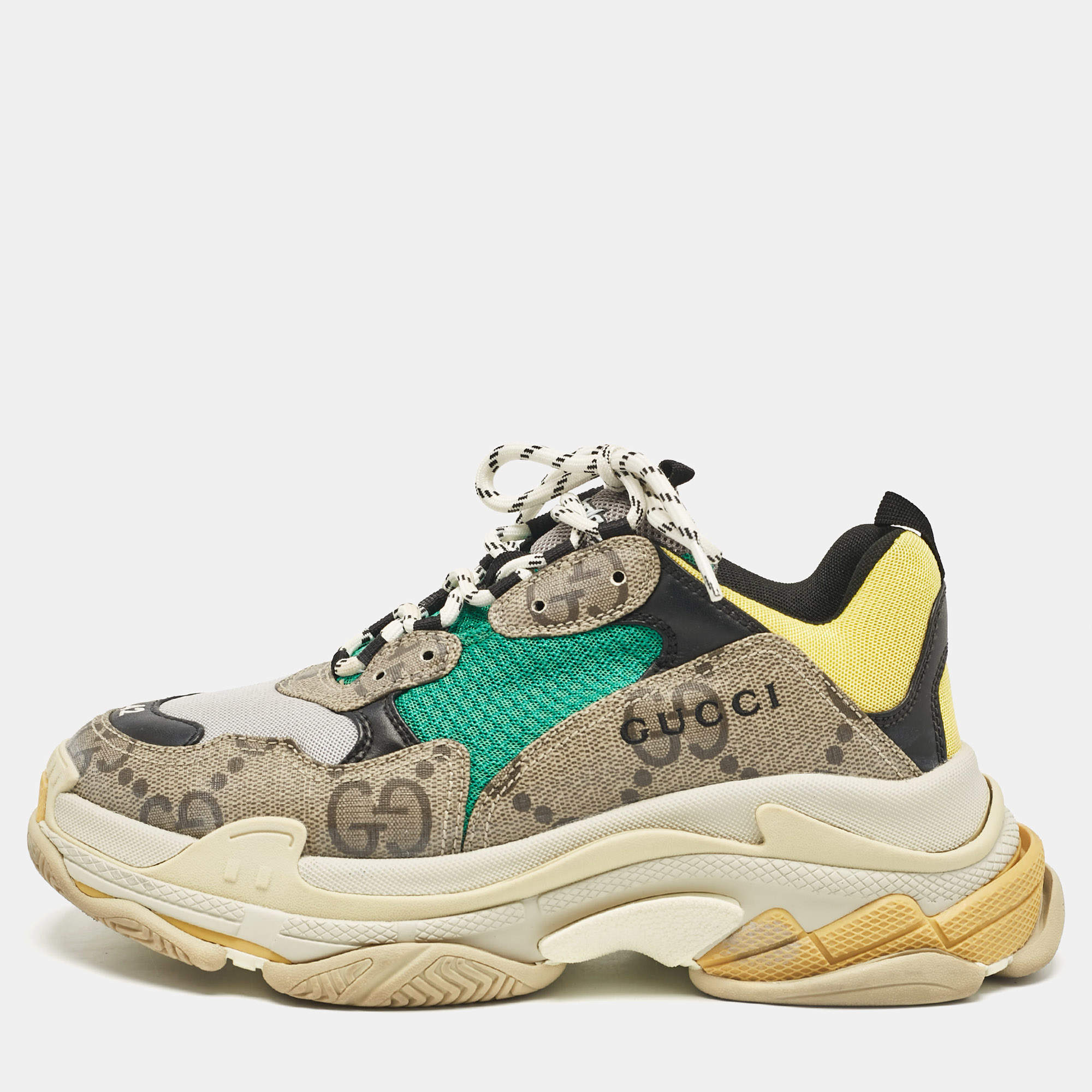 Balenciaga Multicolor GG Canvas and Leather Triple S Lace Up Sneakers Size 42
