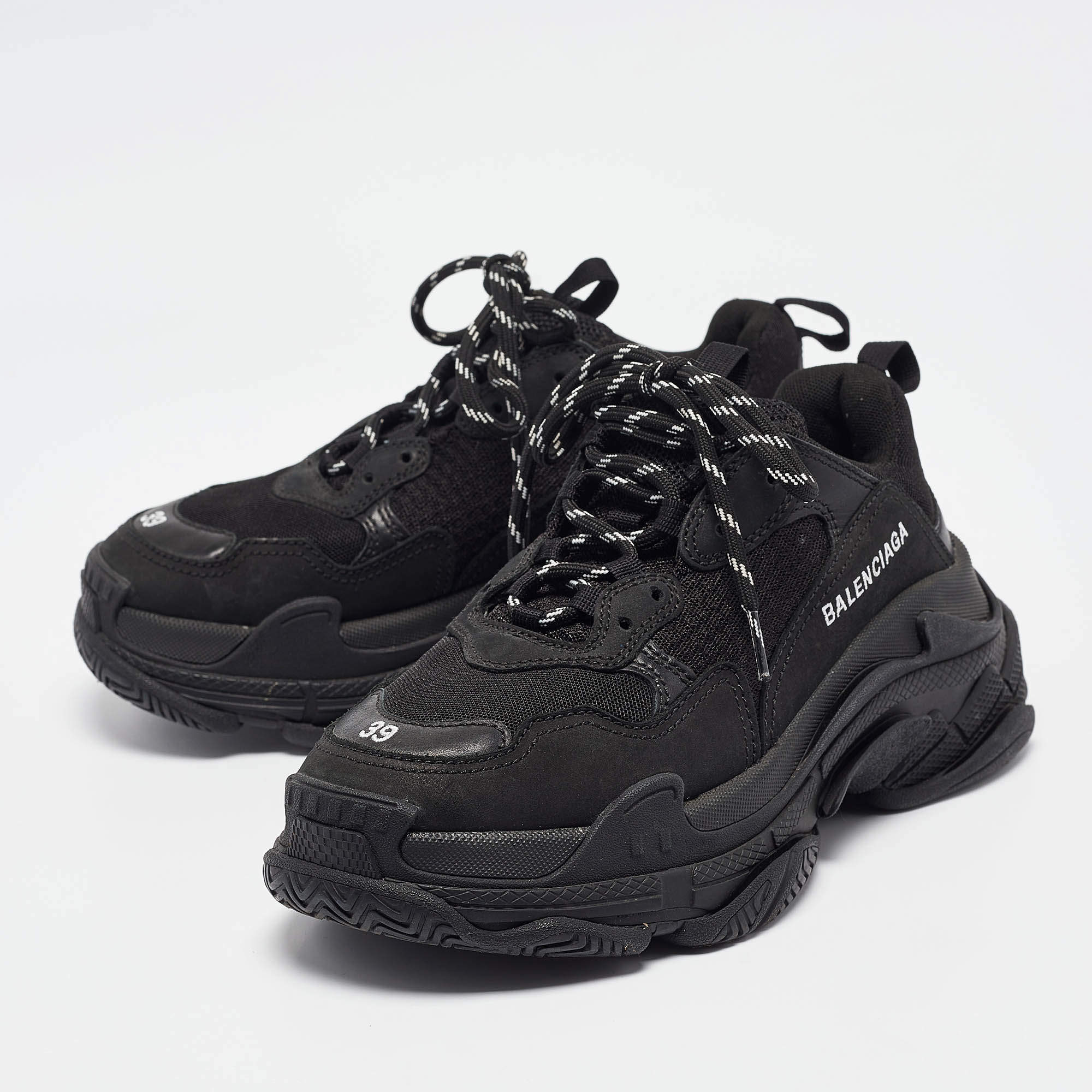 Balenciaga Black Nubuck Triple S Lace Up Sneakers Size 39 Balenciaga TLC