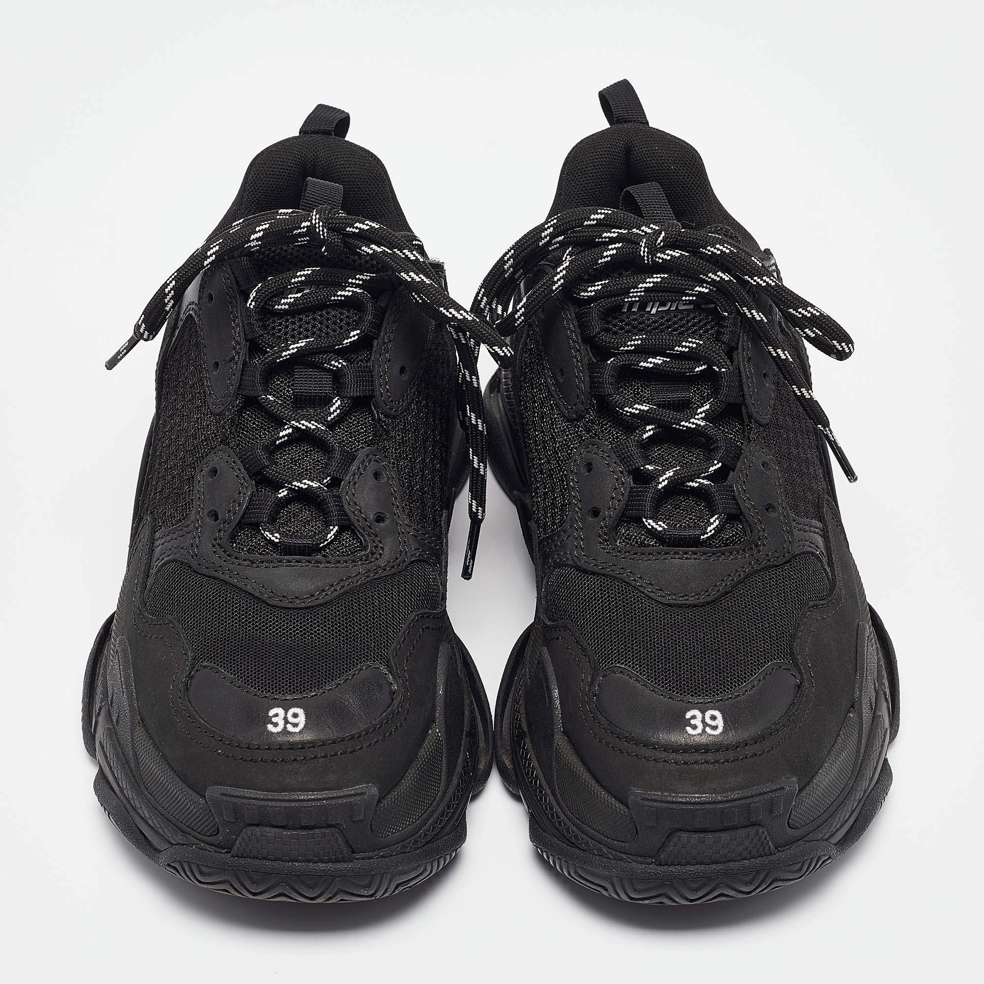 Balenciaga Black Nubuck Triple S Lace Up Sneakers Size 39 Balenciaga TLC