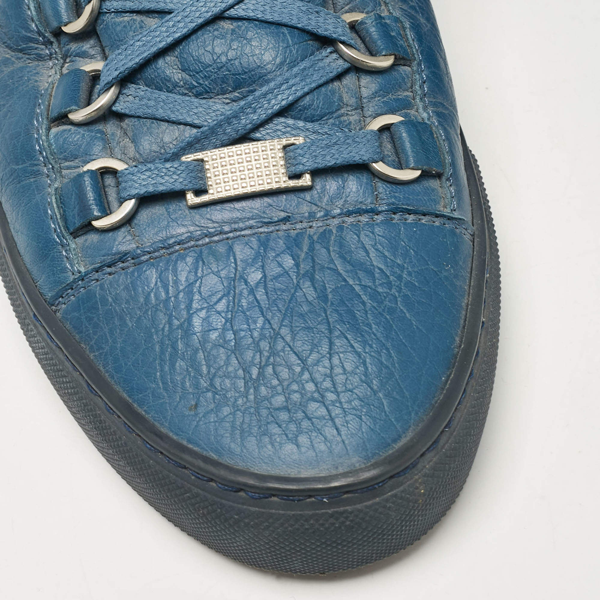 Creased Leather Balenciaga Arena High Mens Blue Balenciaga Arena