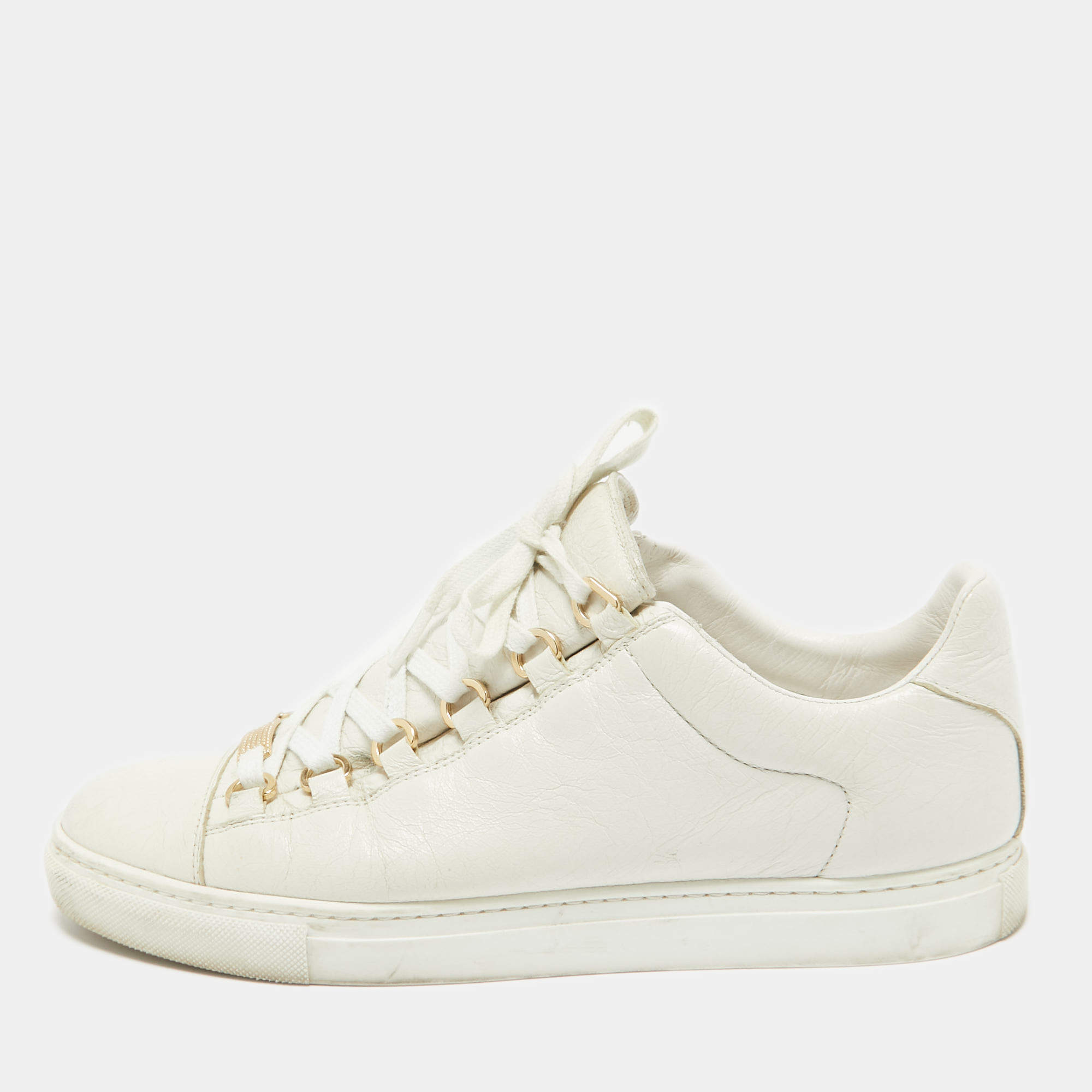 Balenciaga Off White Leather Arena Lace Up Sneakers Size 40