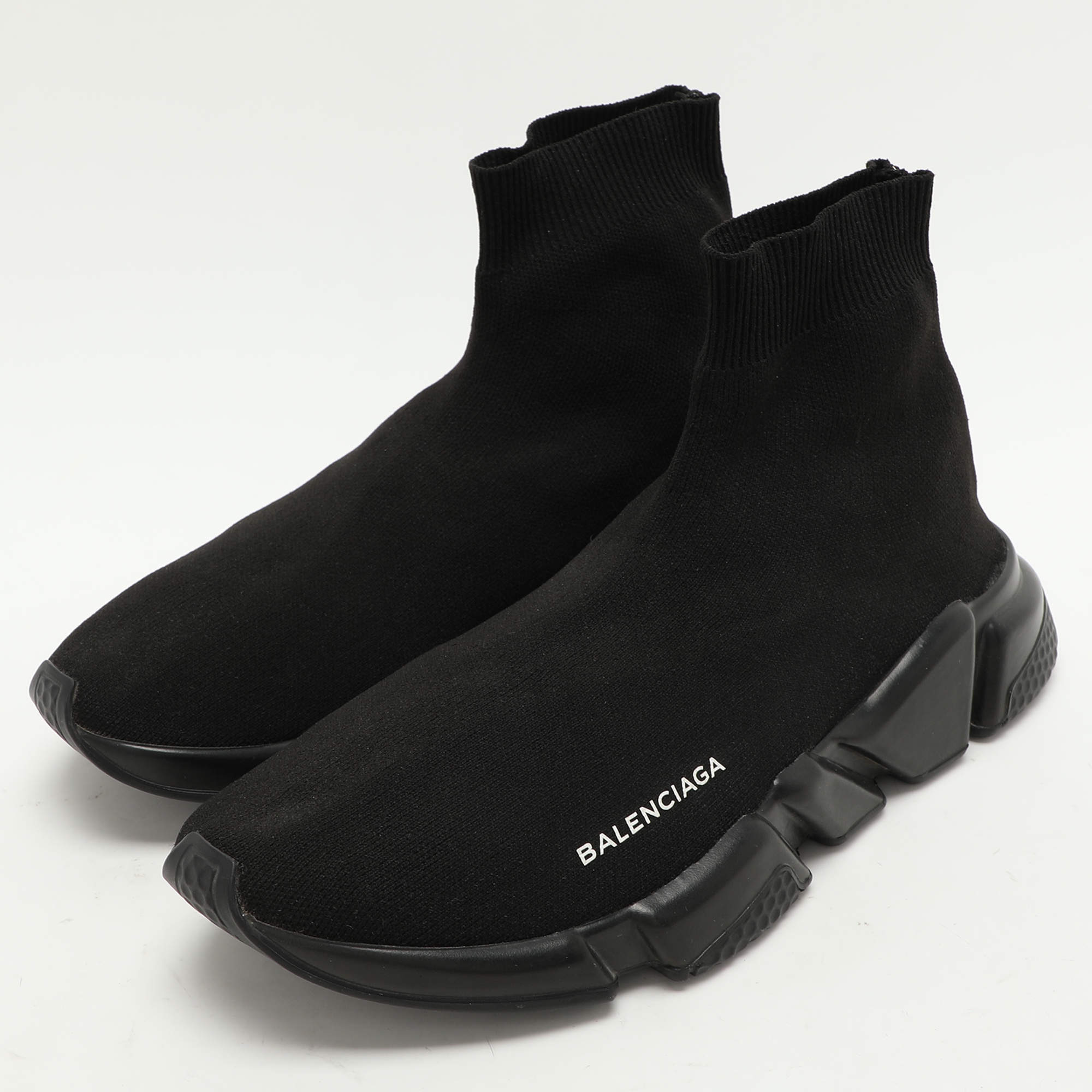 Balenciaga Black Knit Fabric Speed Trainer High Top Sneakers Size 42 Balenciaga TLC