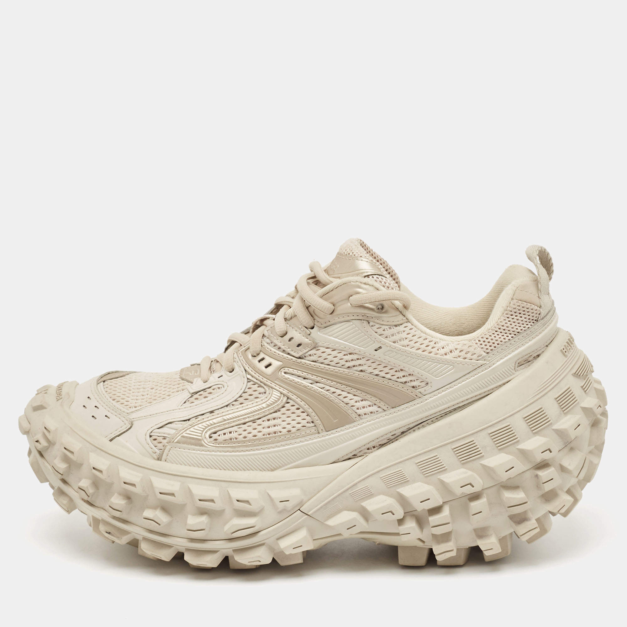 Pre Owned Balenciaga Beige Mesh and Faux Leather Bouncer Chunky Sneakers Size 41