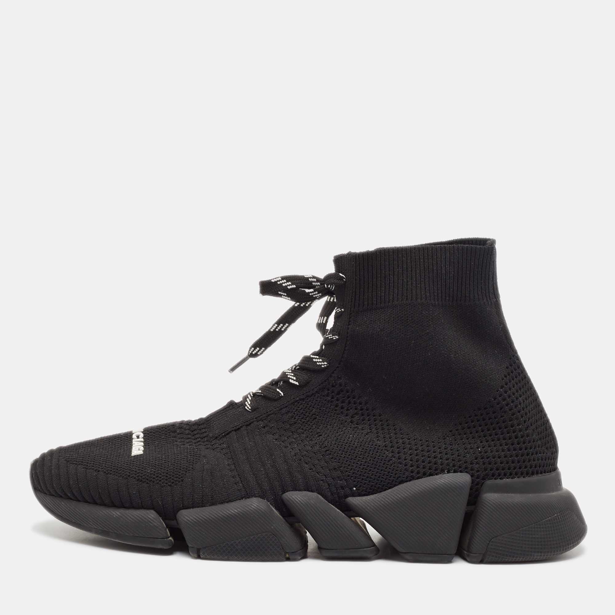 Balenciaga Black Knit Fabric Speed Trainer Sneakers Size 43