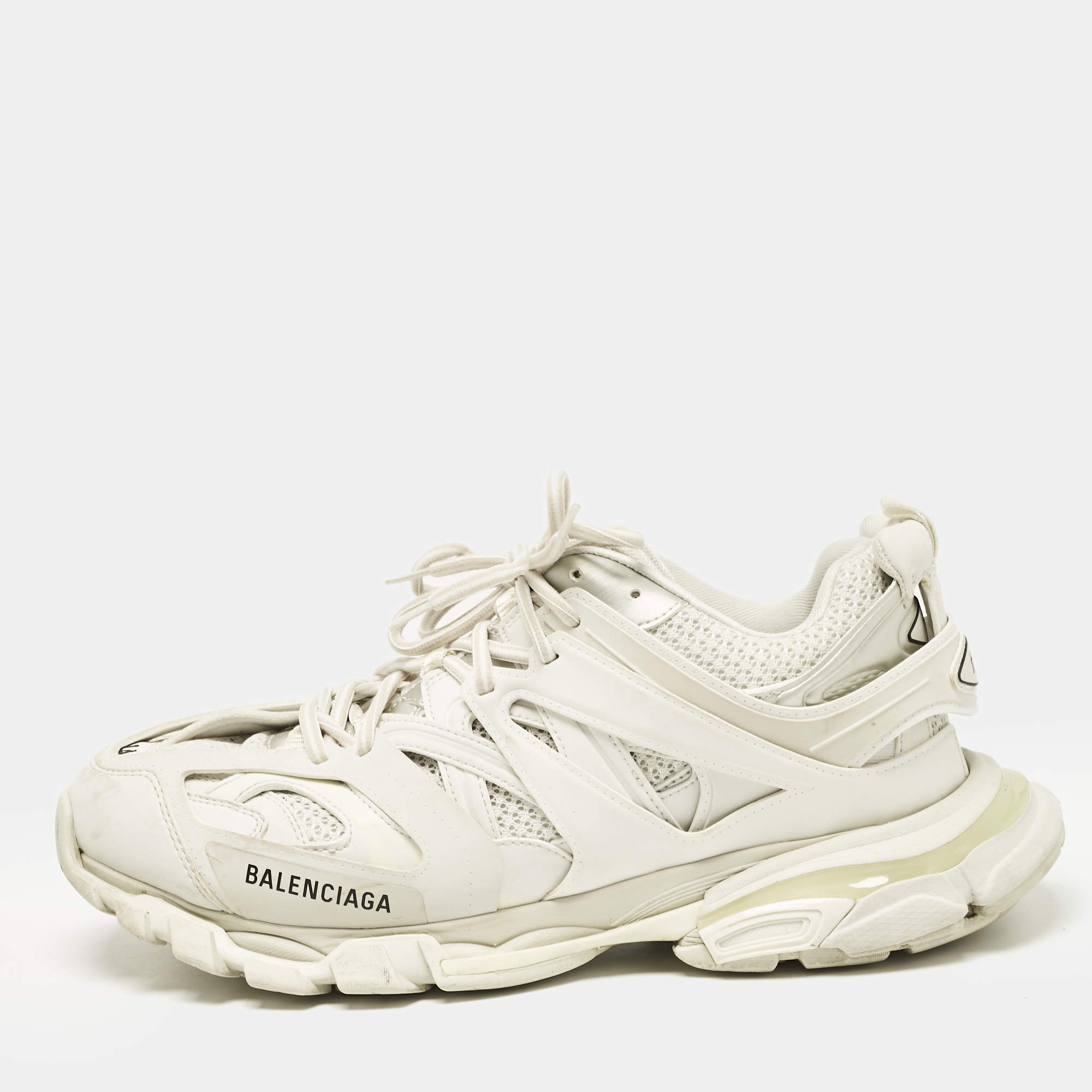 Balenciaga White Faux Leather and Mesh Track Sneakers Size 44