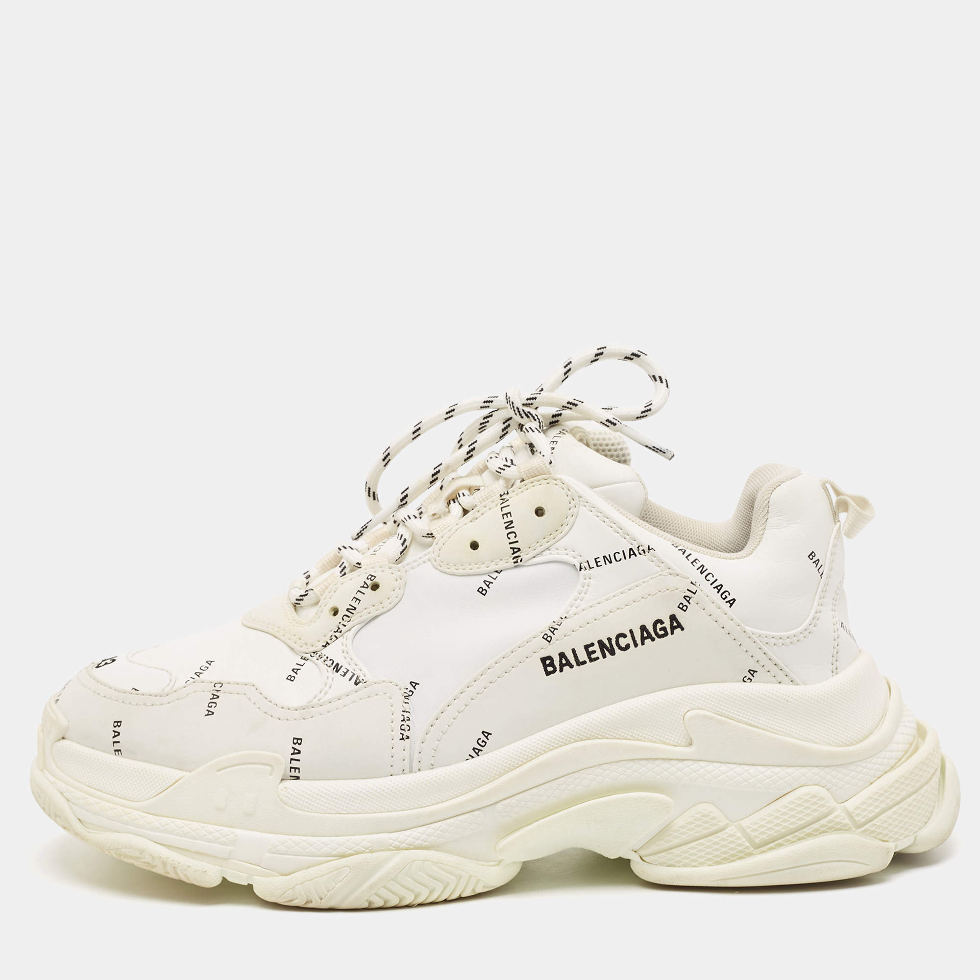 Pre Owned Balenciaga White Leather Triple S Sneakers Size 43