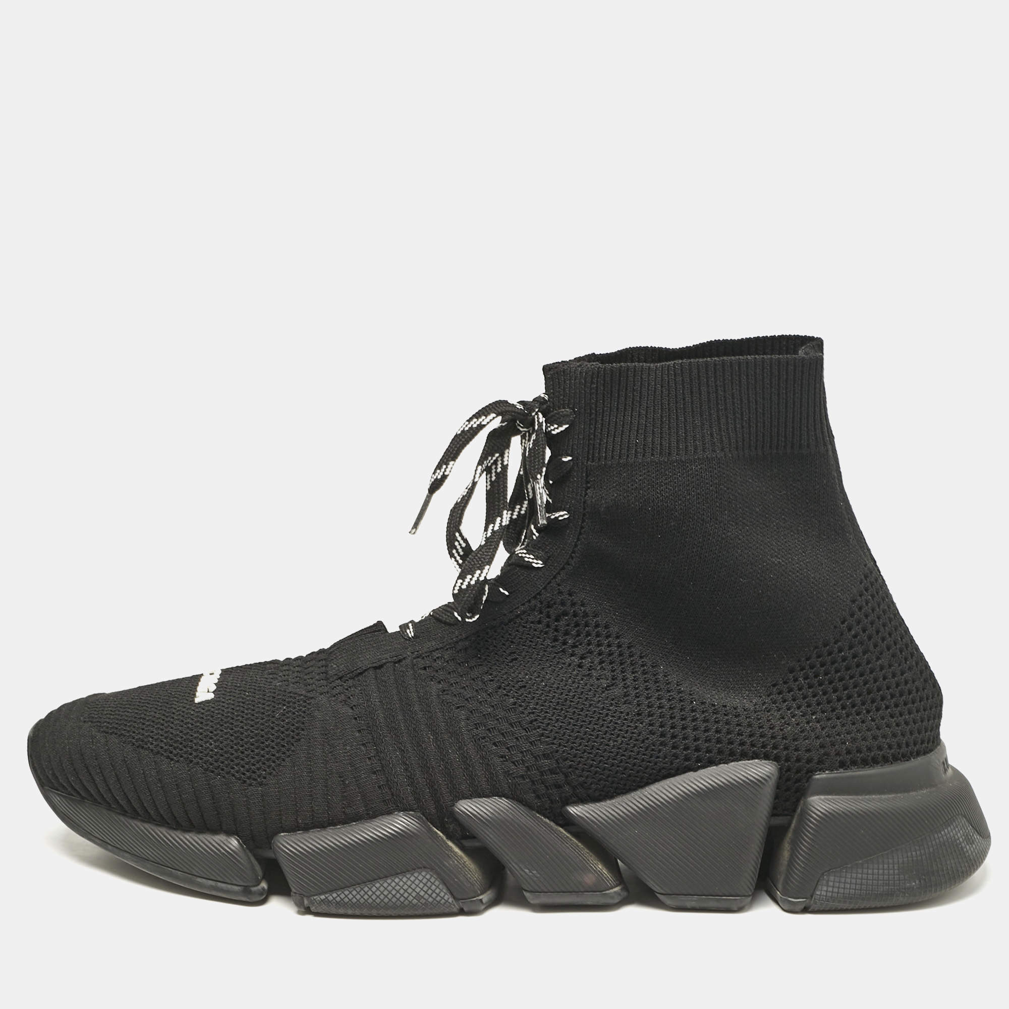 Balenciaga Black Knit Fabric speed 2.0 High Top Sneakers Size 45