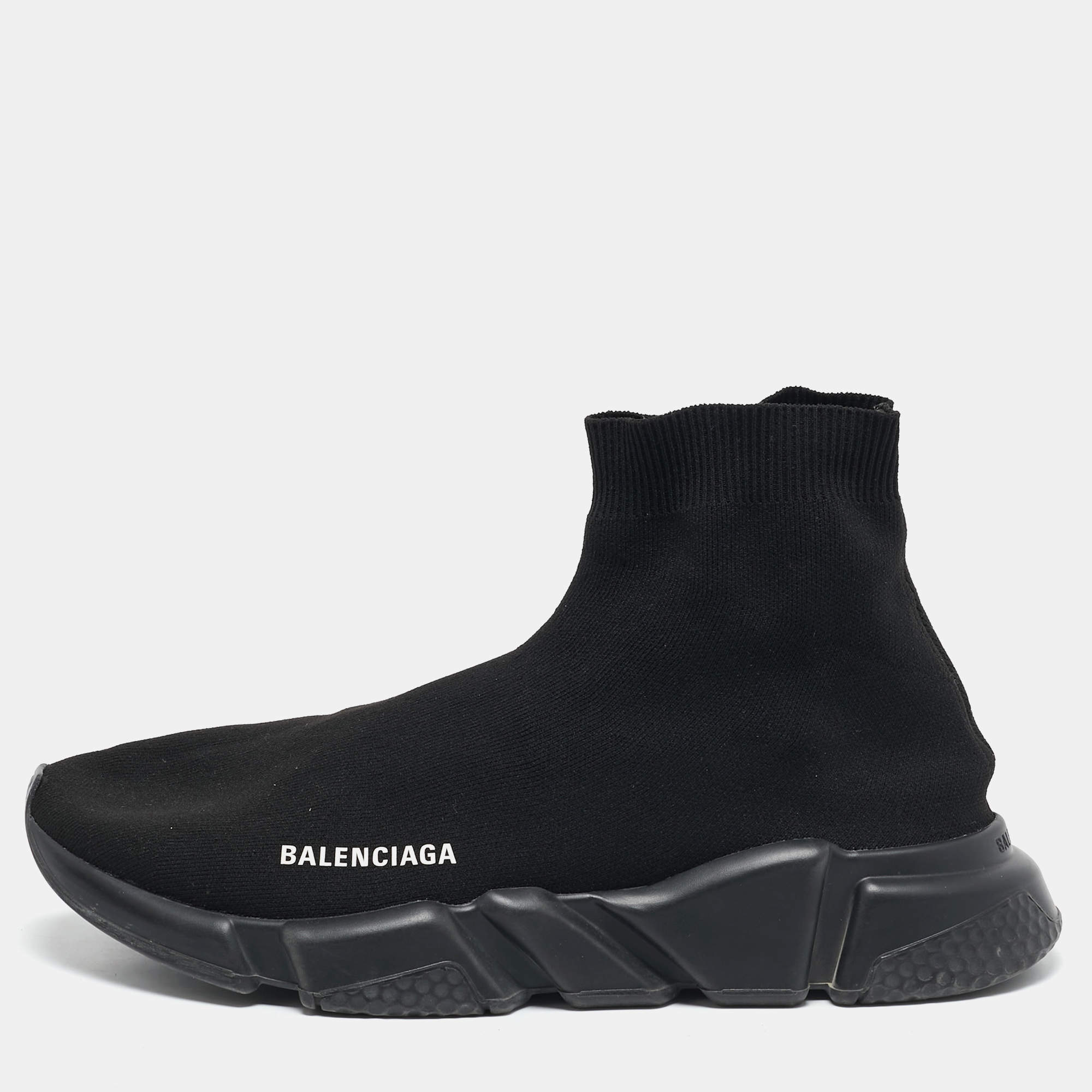 Balenciaga Black Knit Fabric Speed 2.0 High Top Sneakers Size 43