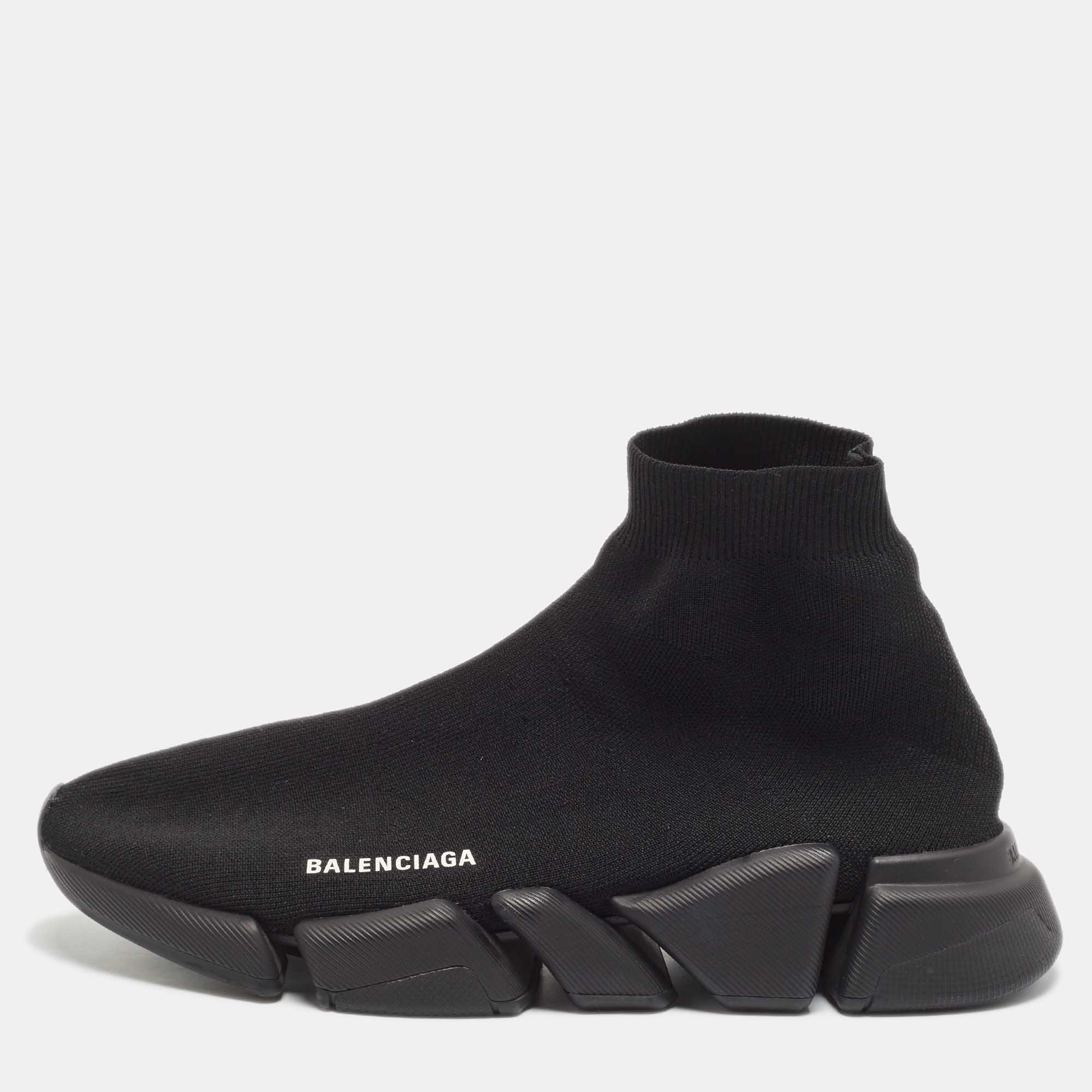 Pre Owned Balenciaga Black Knit Fabric Speed Trainer Sneakers Size 43