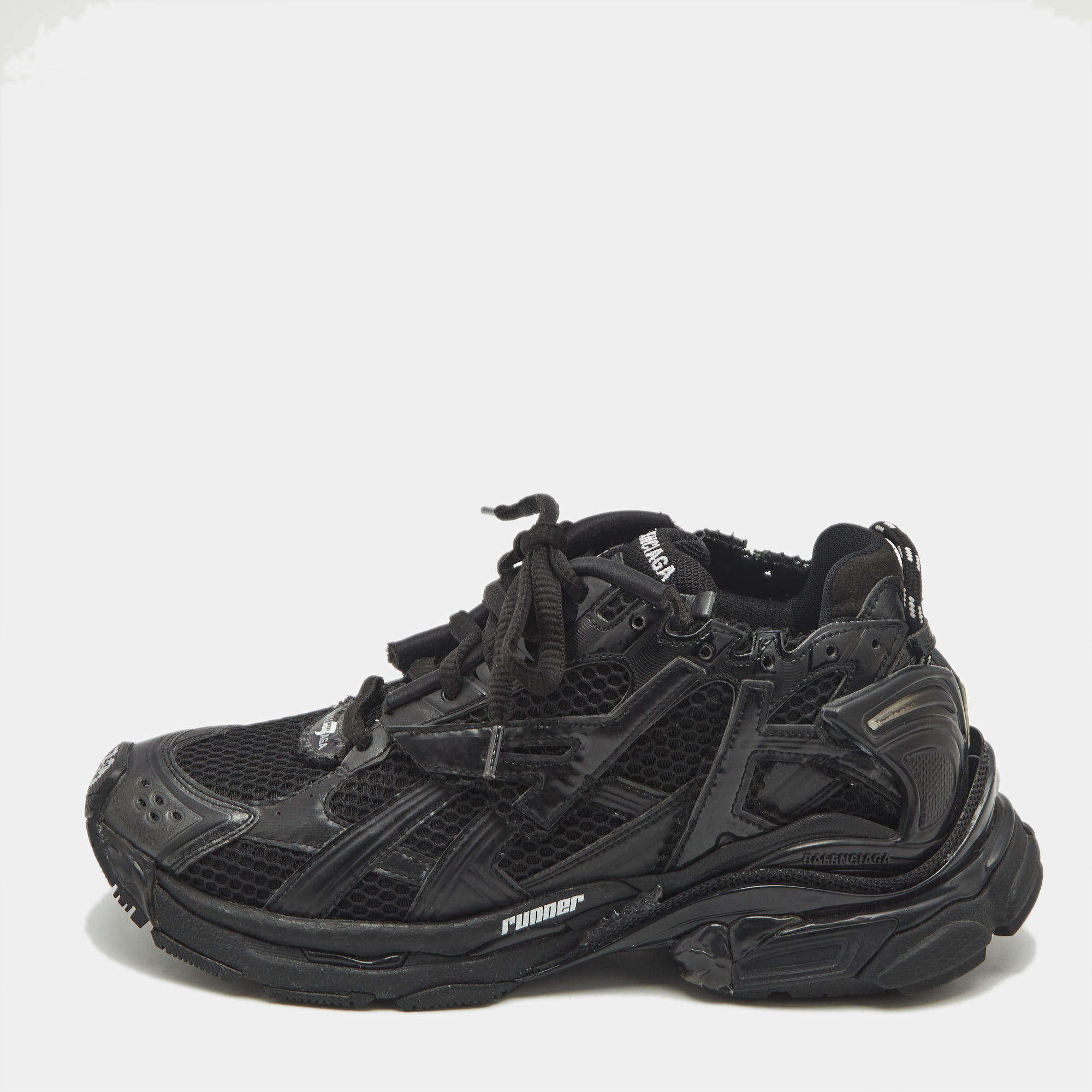 Balenciaga Black Mesh and Faux Leather Runner Sneakers Size 39