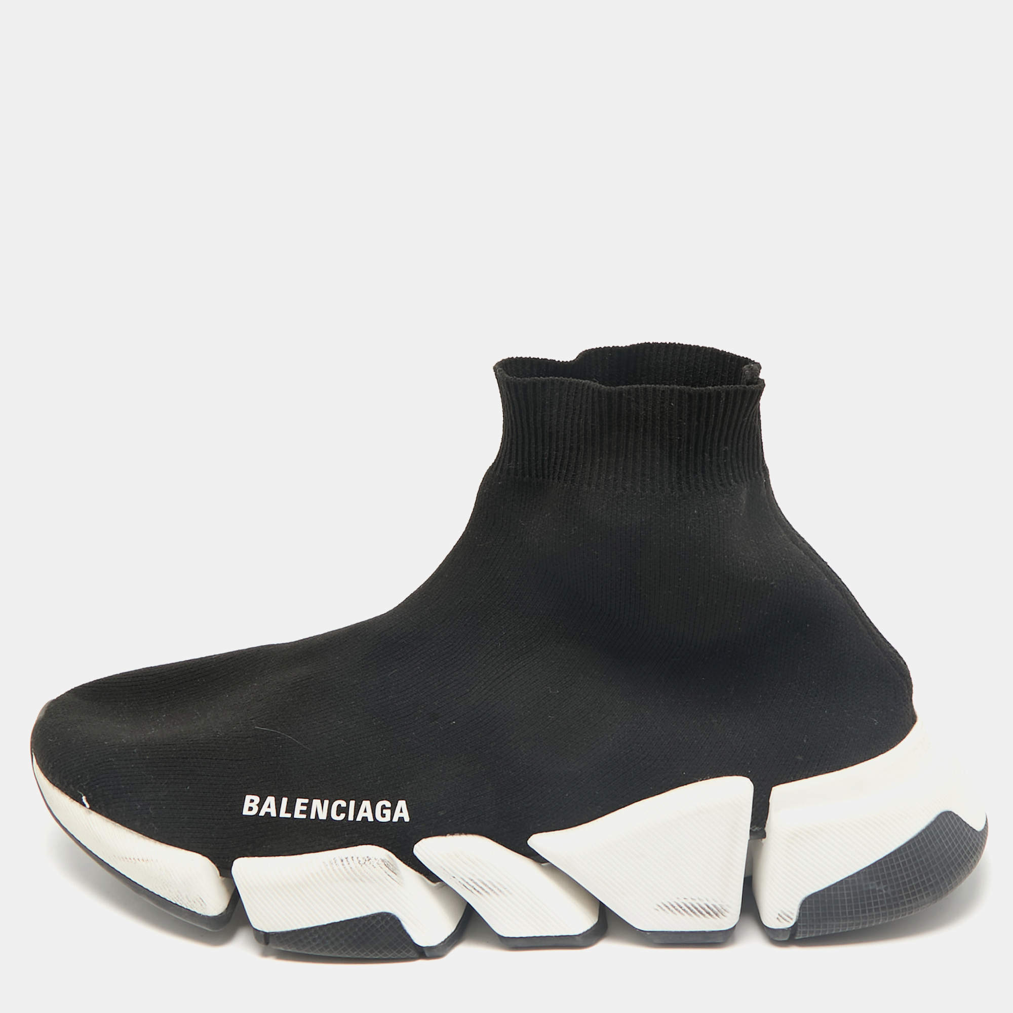 Balenciaga Black Knit Fabric Speed Trainer Slip On Sneakers Size 41