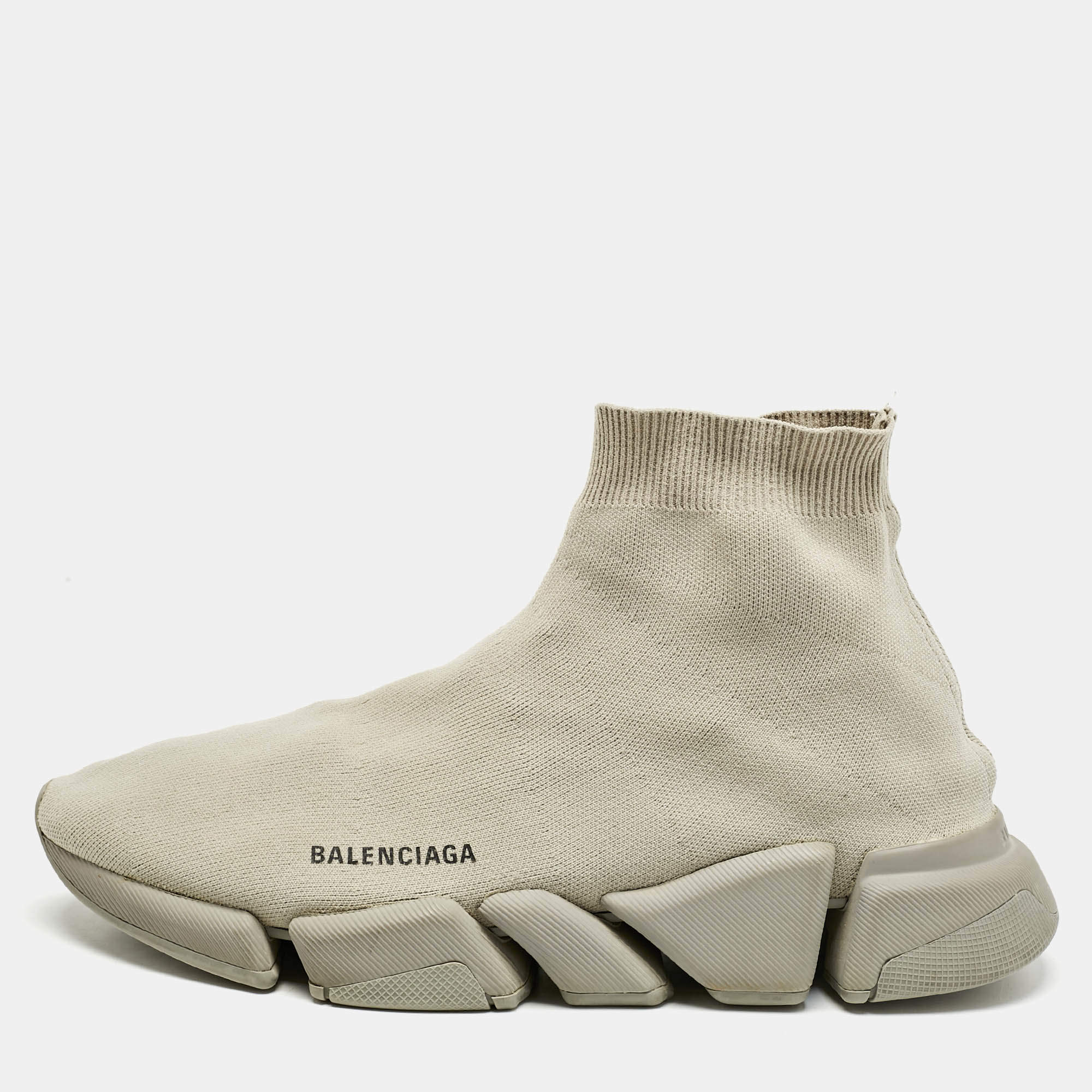 Balenciaga Grey Knit Fabric speed 2.0 High Top Sneakers Size 45