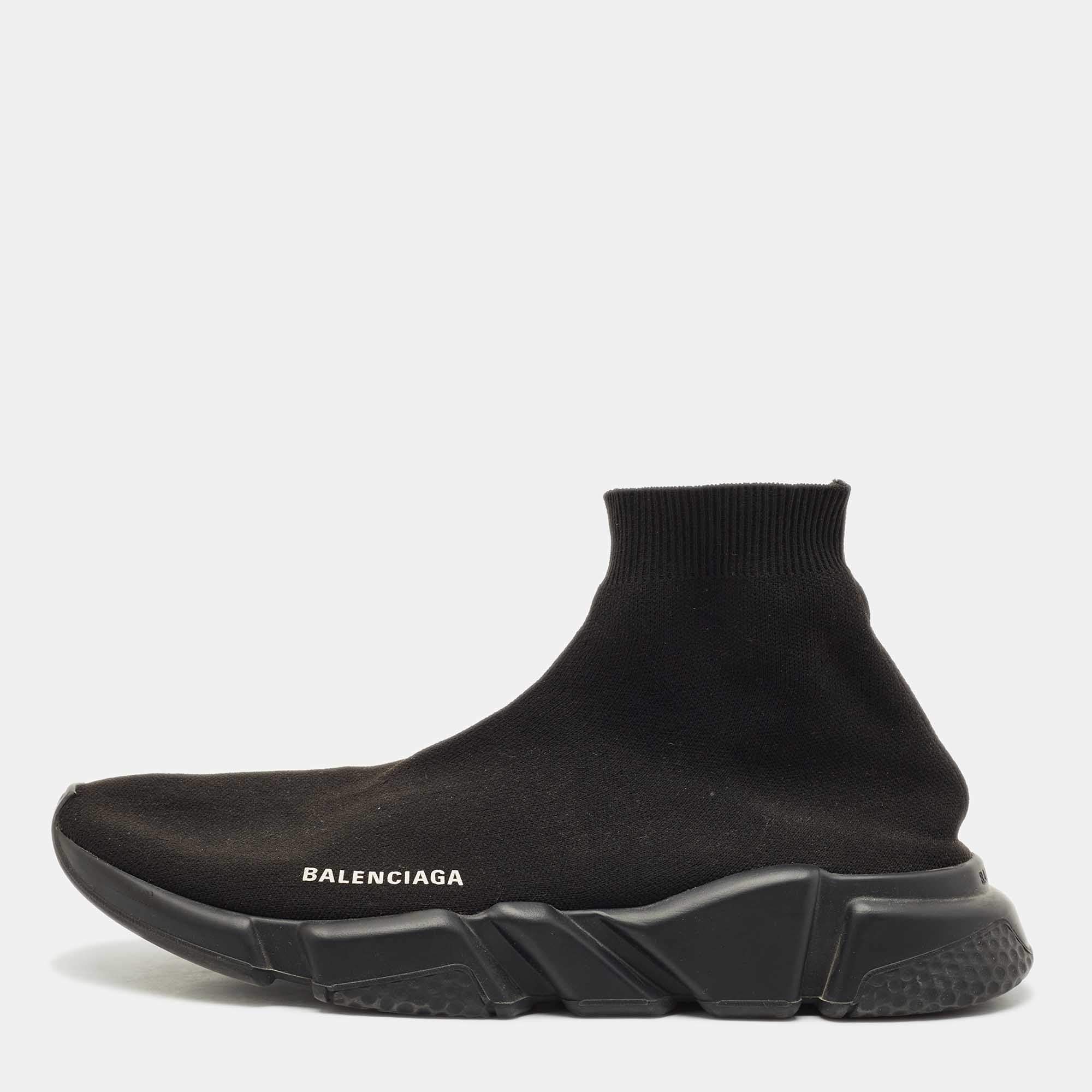 Balenciaga Black Knit Fabric Speed Trainer Sneakers Size 45