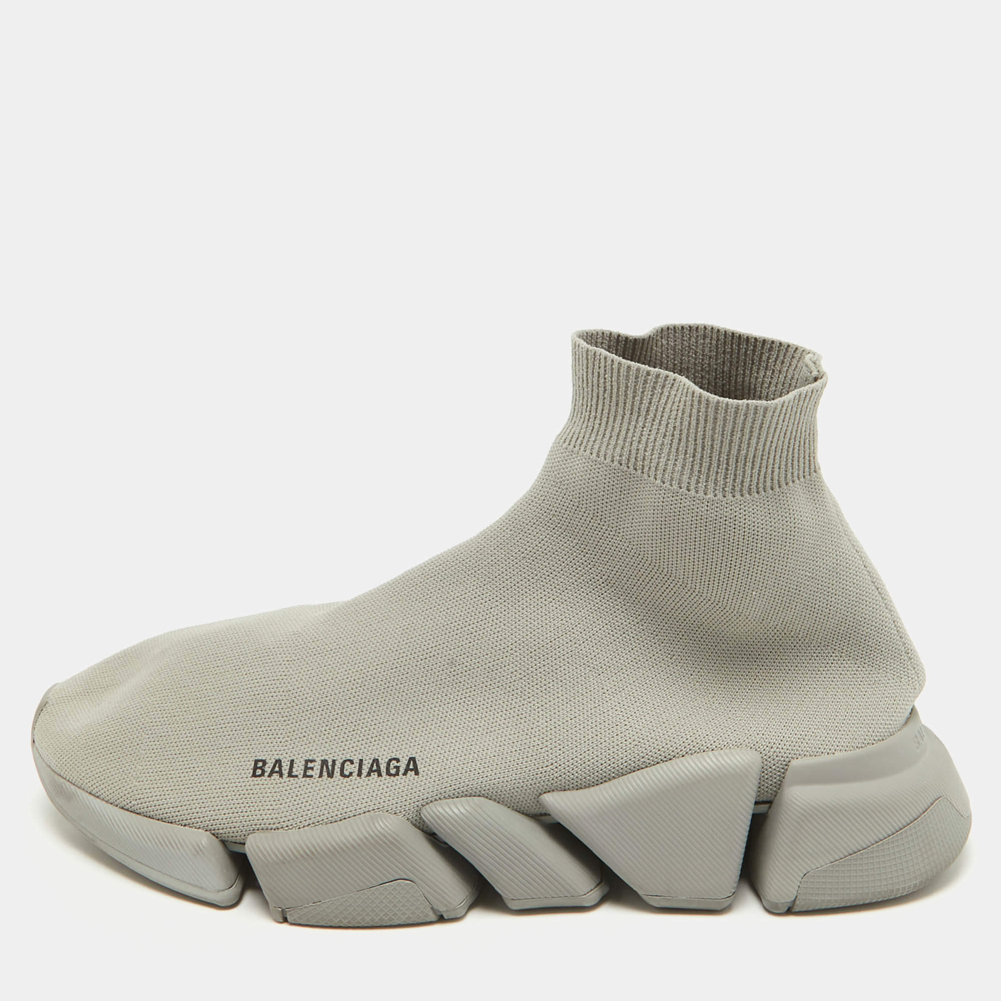 Balenciaga Grey Knit Fabric Speed Trainer Slip On Sneakers Size 41
