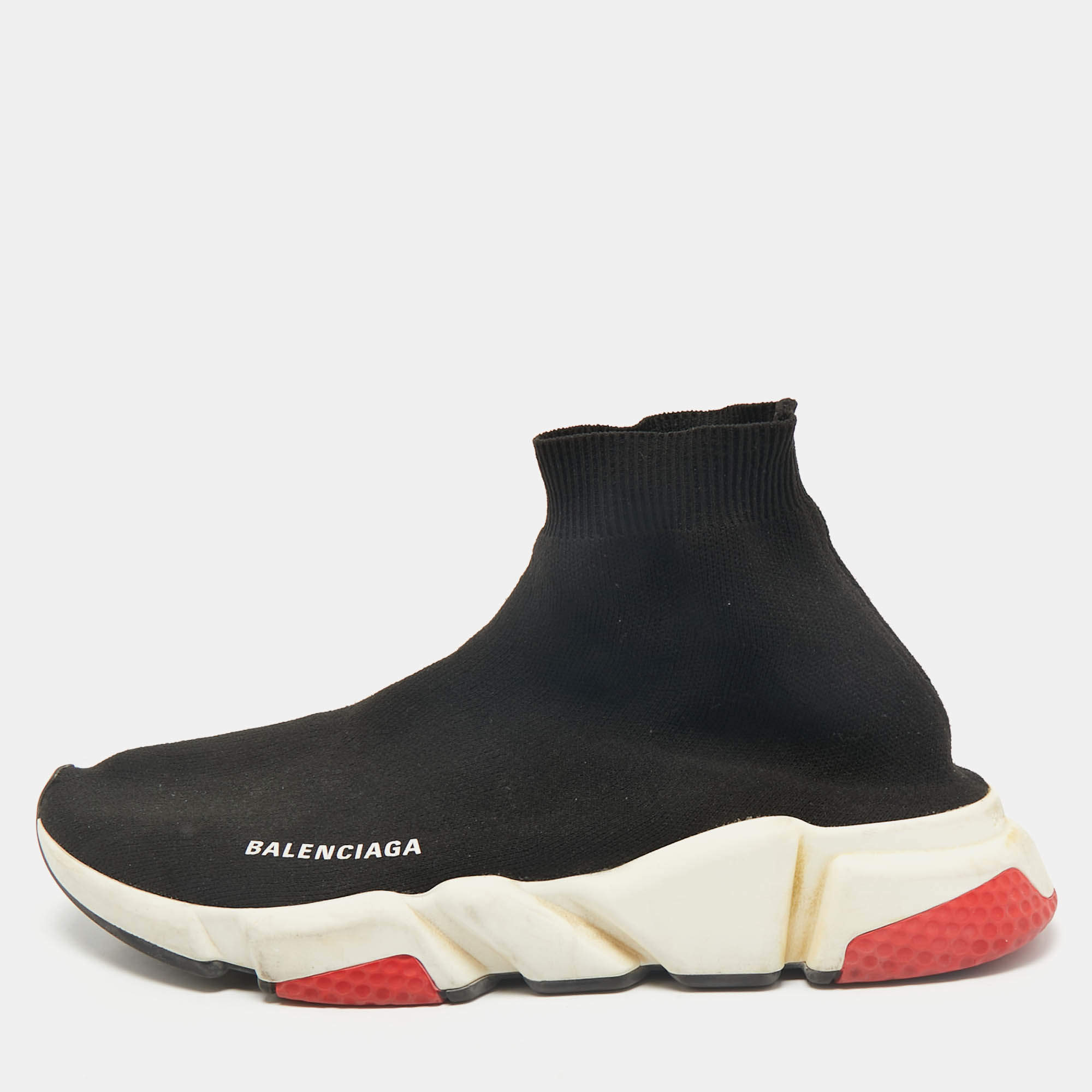 Balenciaga Black Knit Fabric Speed Trainer High Top Sneakers Size 43