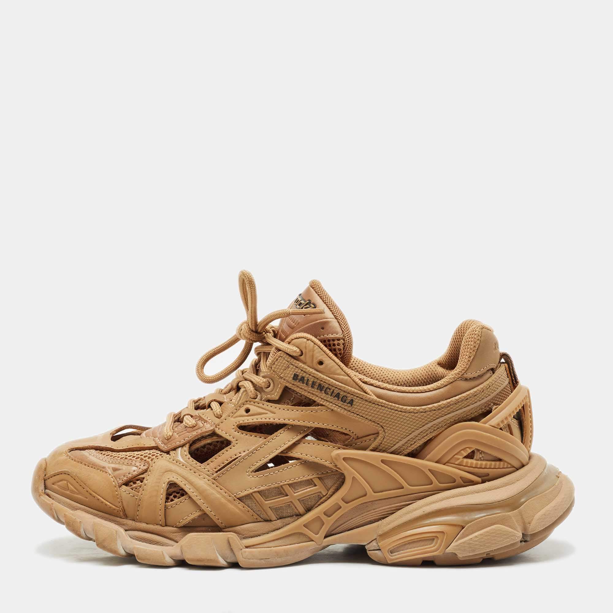 Balenciaga Brown Faux Leather and Mesh Track 2 Sneakers Size 40