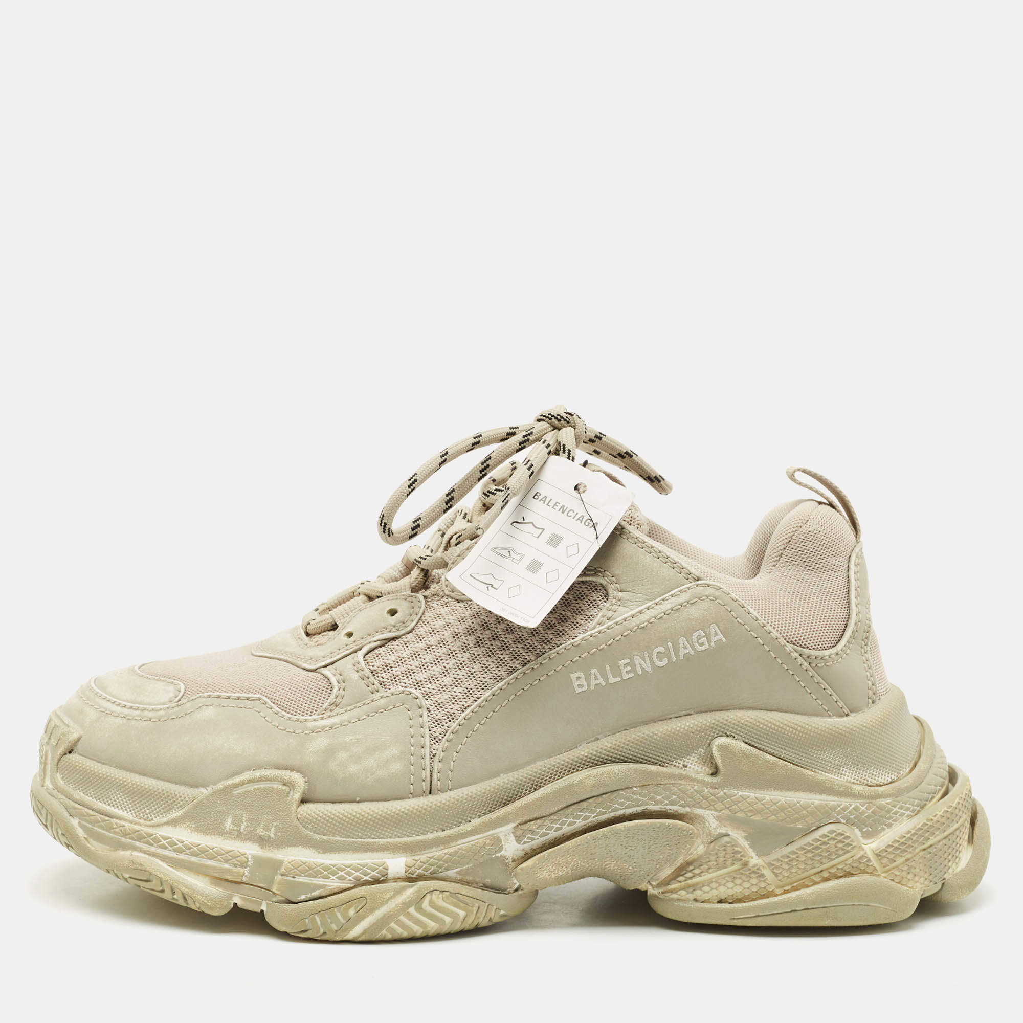 Balenciaga Grey Faux Leather and Mesh Triple S Low Top Sneakers Size 41