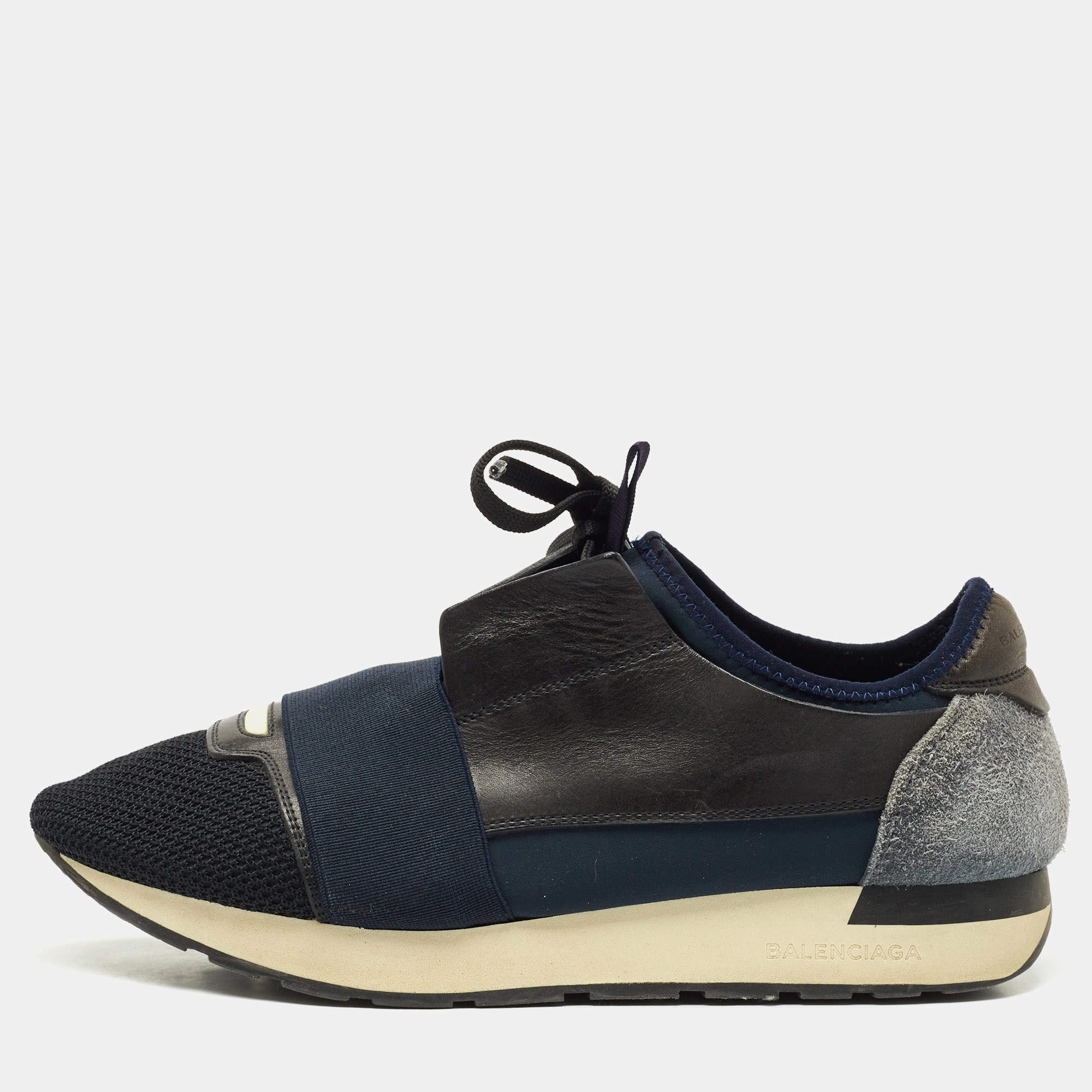 Pre Owned Balenciaga Tricolor Leather, Suede and Mesh Race Runner Sneakers Size 40