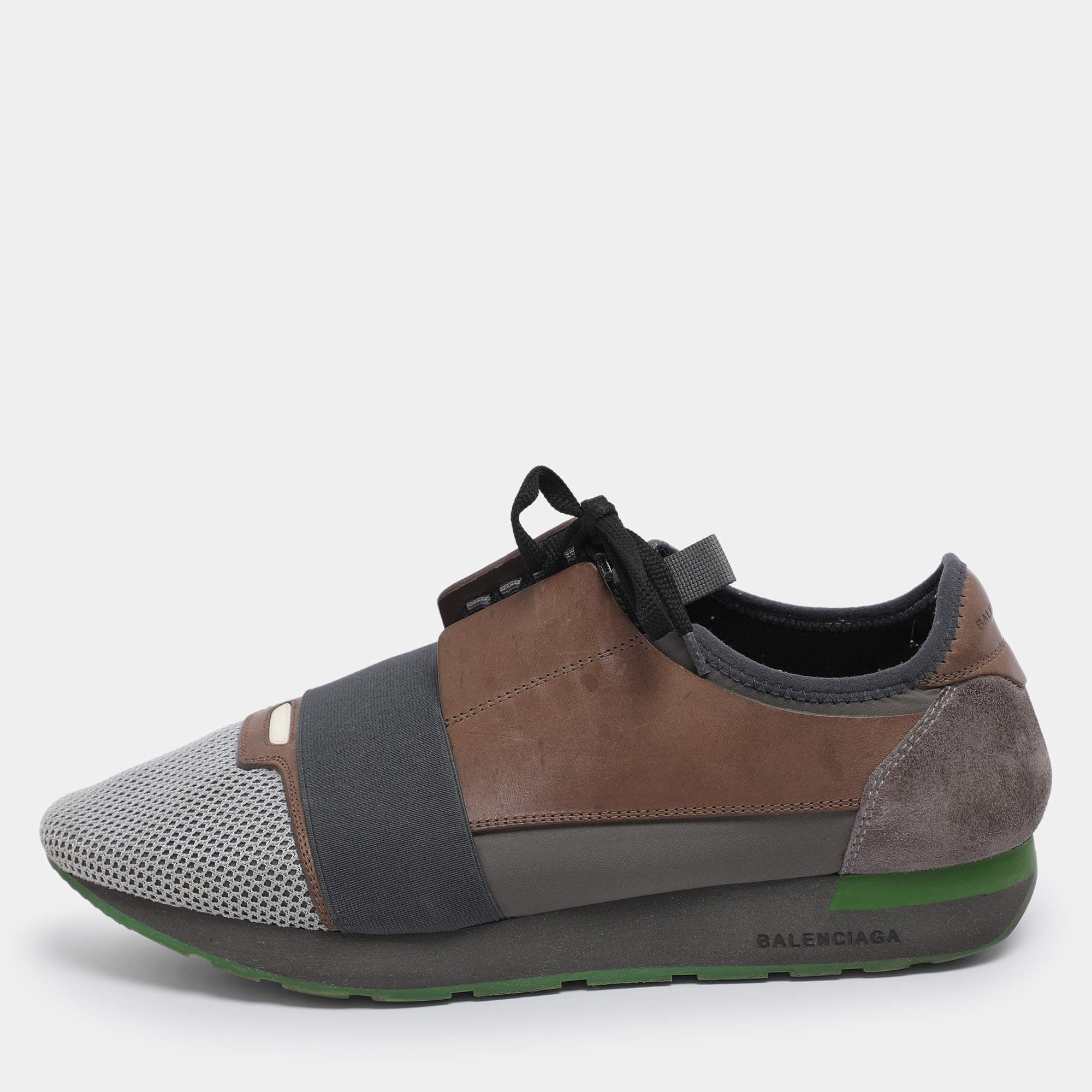 Pre Owned Balenciaga Multicolor Leather and Mesh Race Runner Low Top Sneakers Size 43