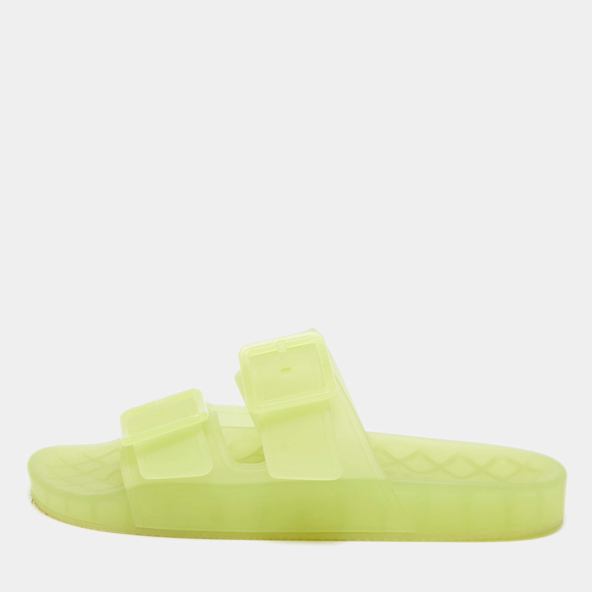 Pre Owned Balenciaga Green Rubber Mallorca Flat Slides Size 42