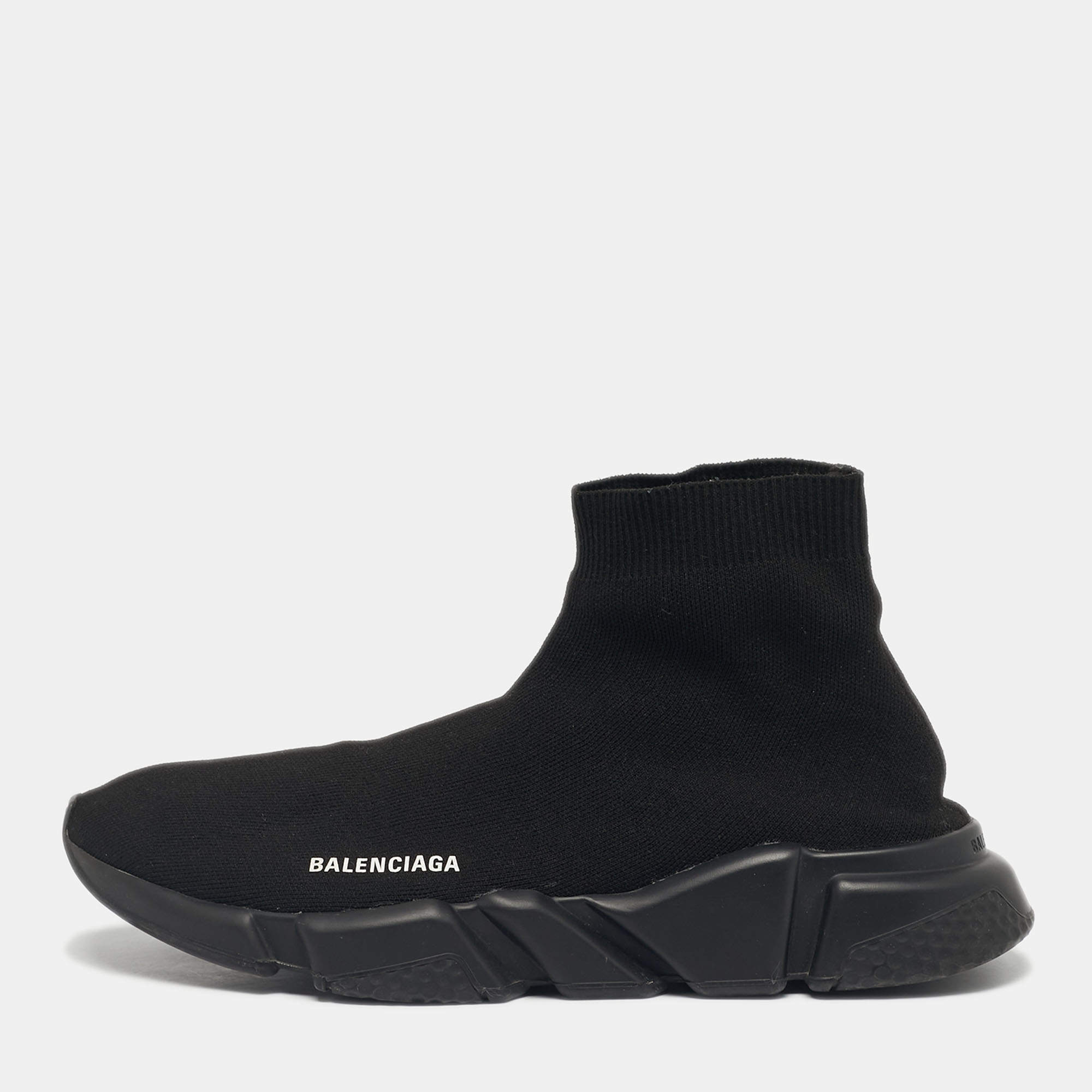 Pre Owned Balenciaga Black Knit Fabric Speed Trainer Sneakers Size 45