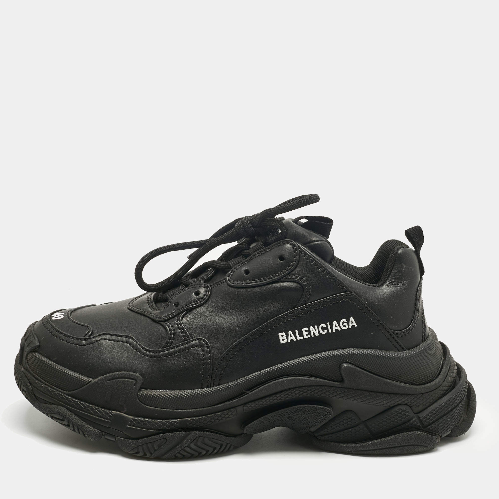 Pre Owned Balenciaga Navy Blue Faux Leather Triple S Clear Sole Sneakers Size 40