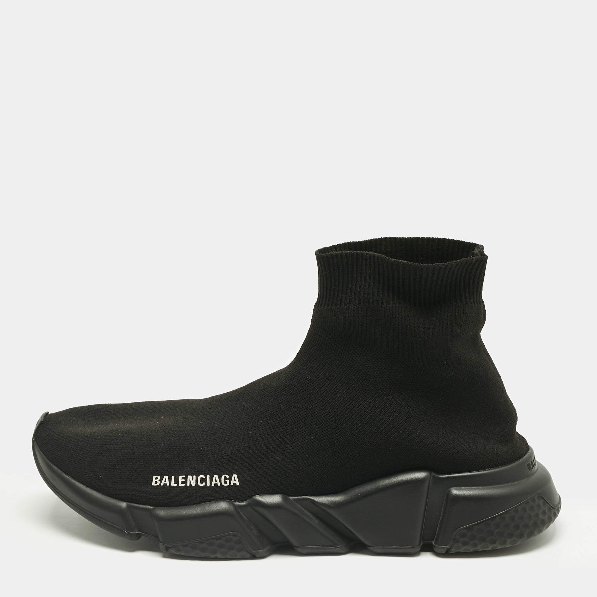 Pre Owned Balenciaga Black Knit Fabric Speed Trainer Sneakers Size 43
