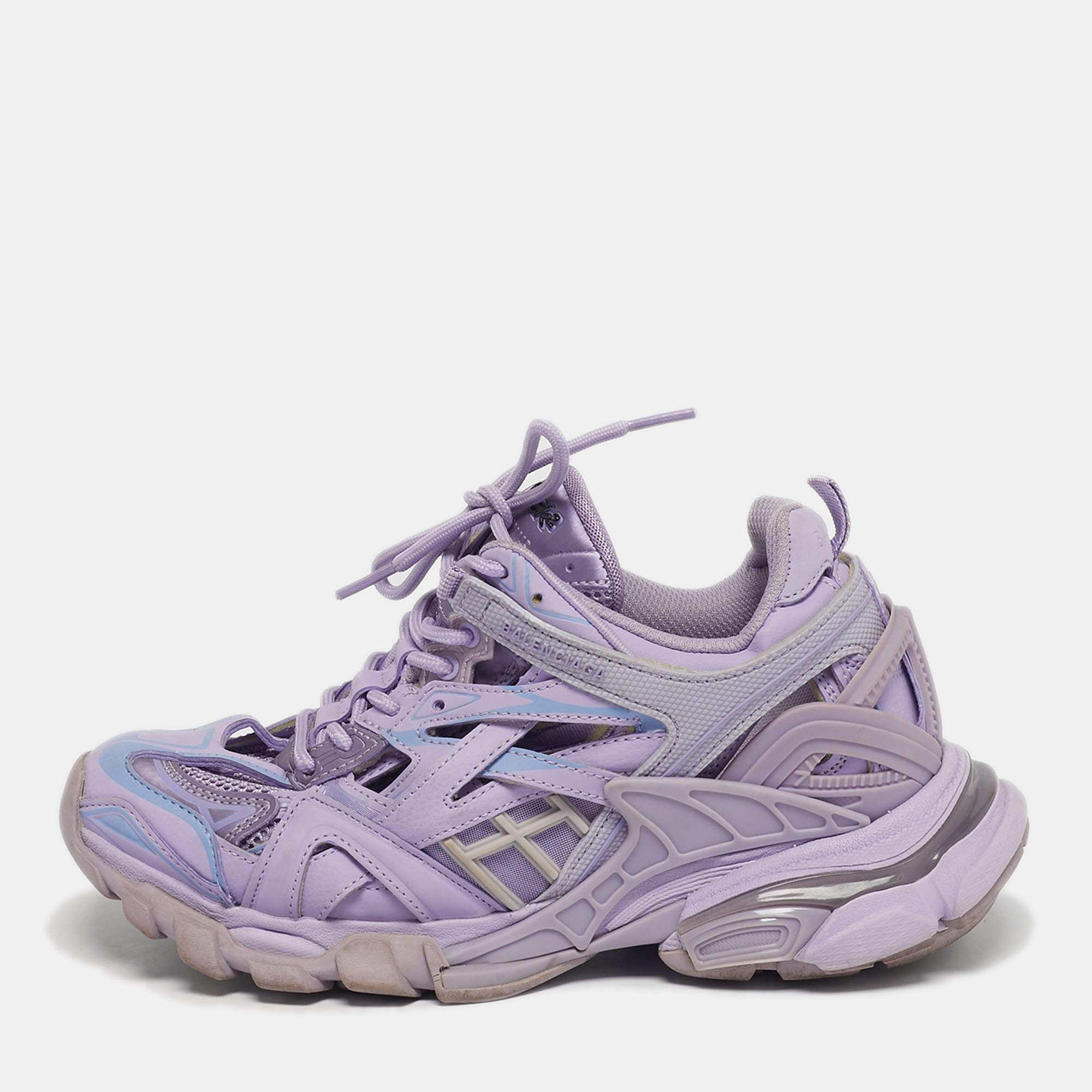 Pre Owned حذاء رياضي بالنسياغا تراك 2 جلد وأربطة مطاطية بنفسجي مقاس 38