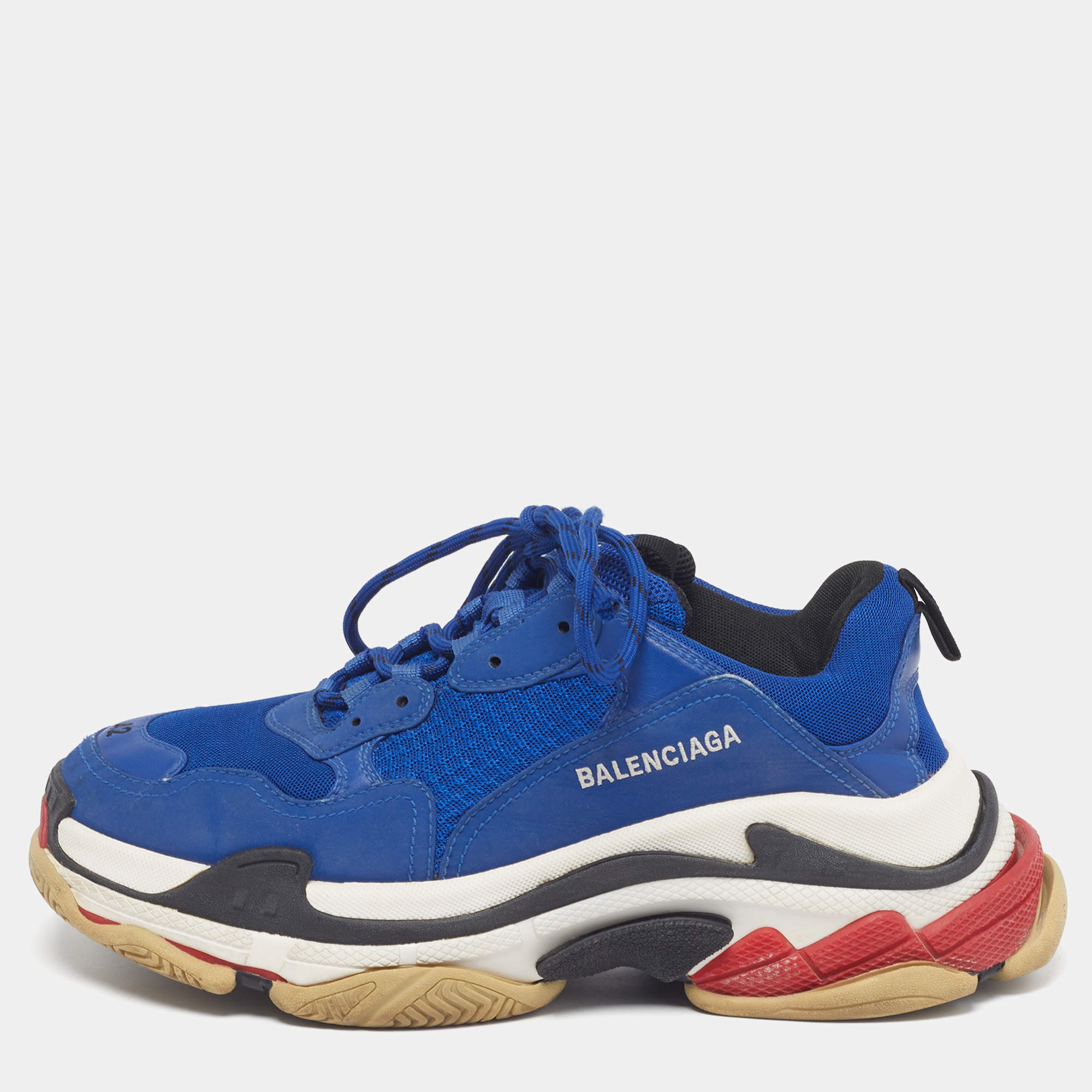 Pre Owned Balenciaga Triple S Clear Size 42 Blue Mesh and Nubuck Leather Lace Up Sneakers