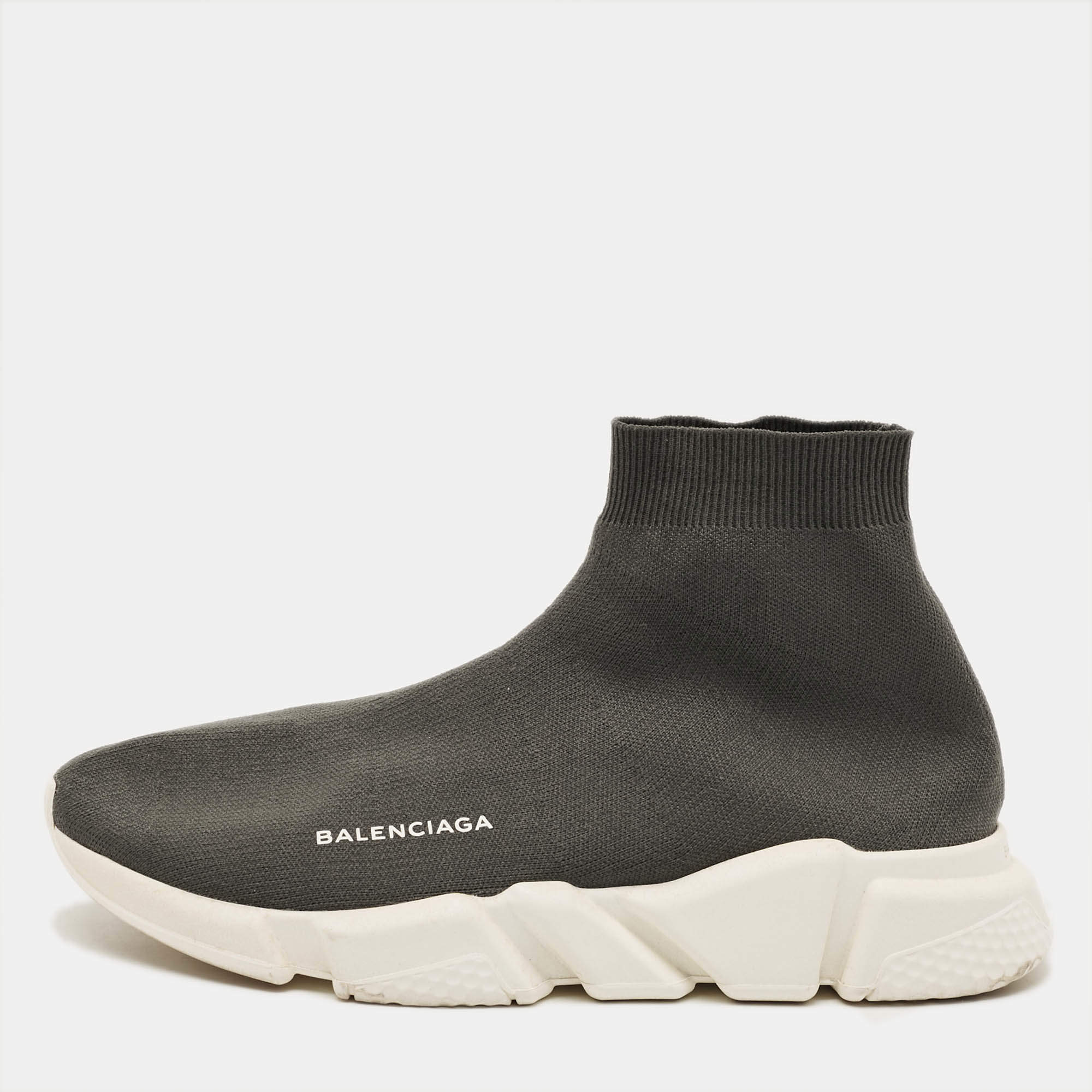 Pre Owned حذاء رياضي بالنسياغا سليب أون عالي قماش محبوك رمادي/أسود مقاس 38