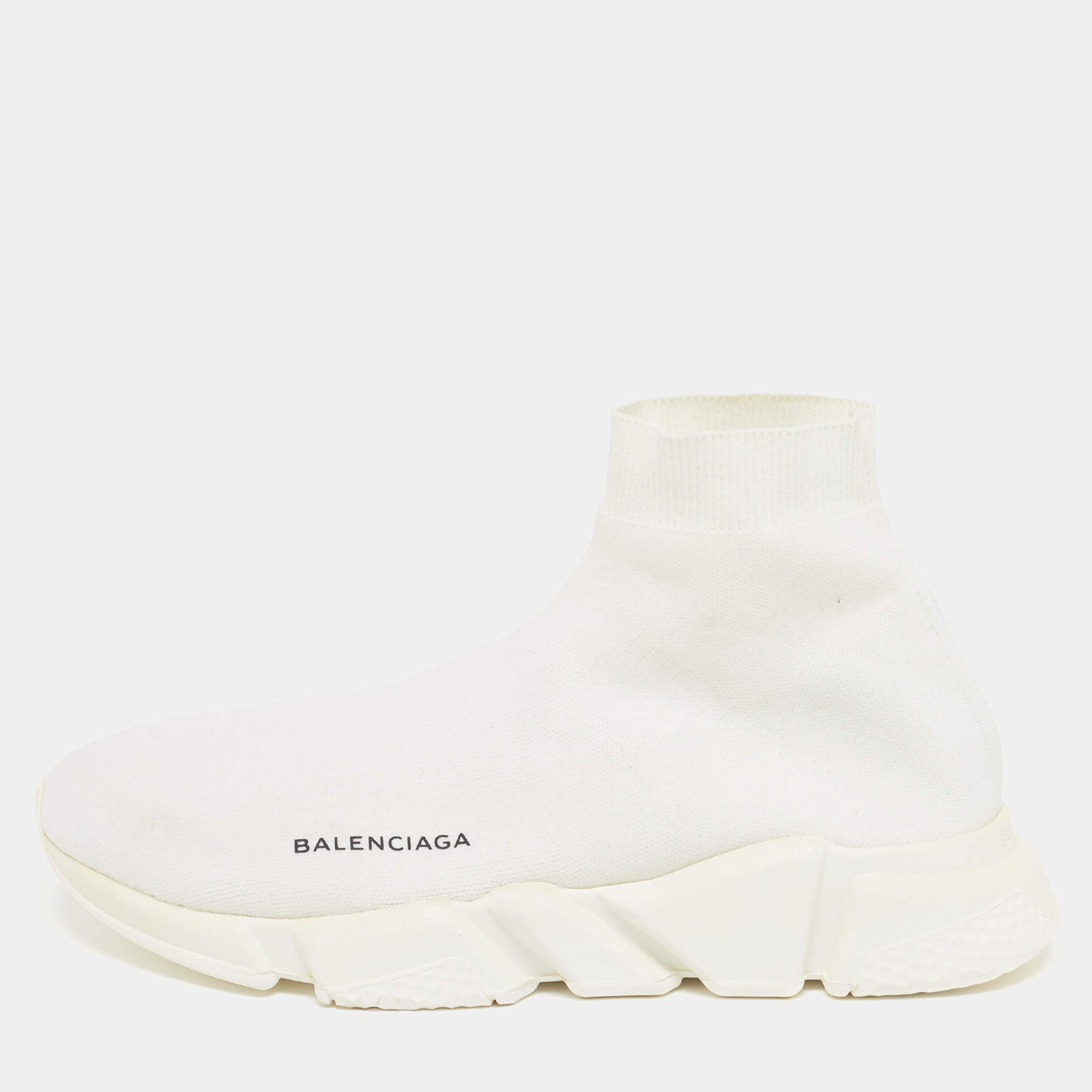 Pre Owned Balenciaga speed 2.0 Size 42 White Knit Fabric High Top Sneakers