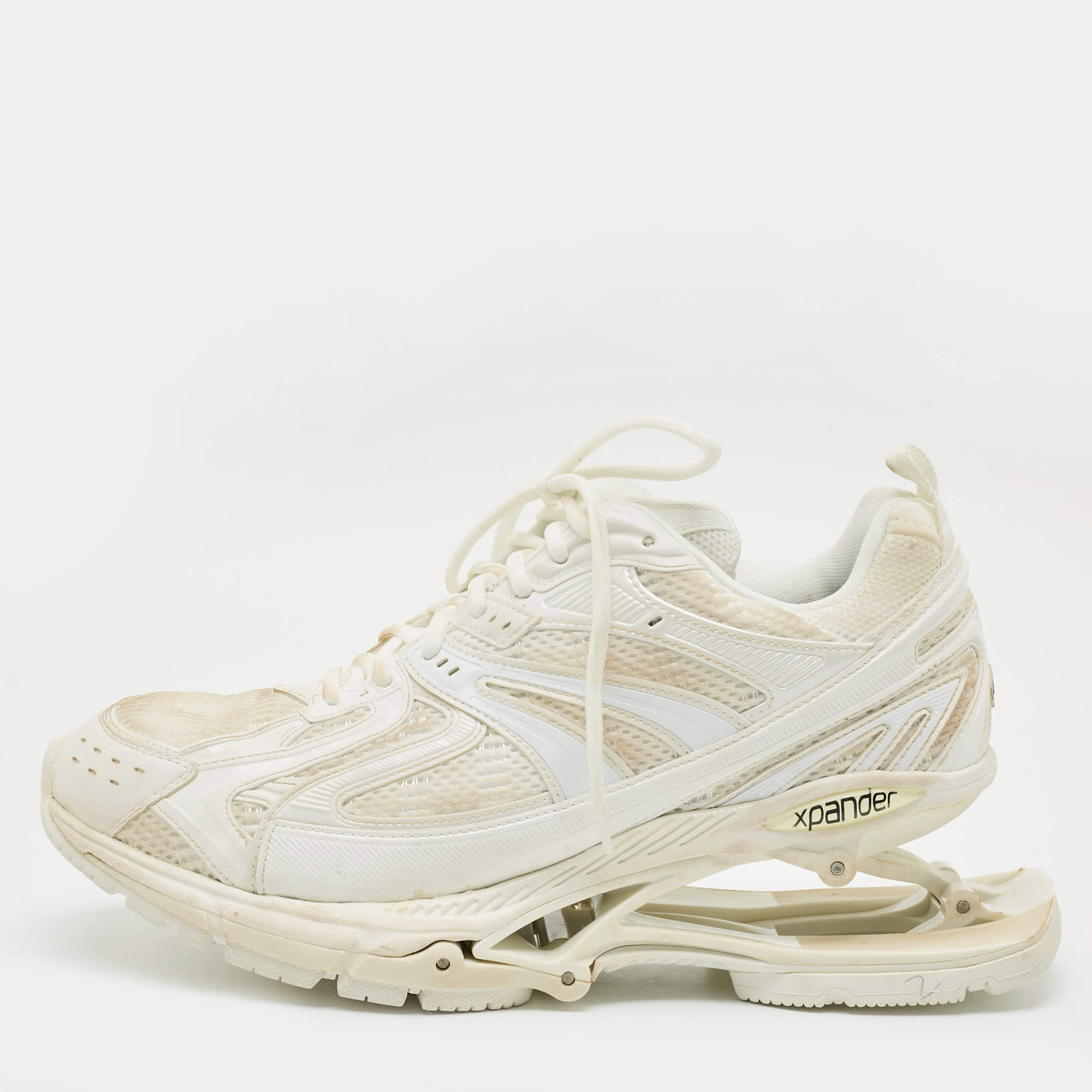 مملوكة مسبقًا Balenciaga X-Pander Size 43 White Faux Leather and Mesh Chunky Lace Up Sneakers