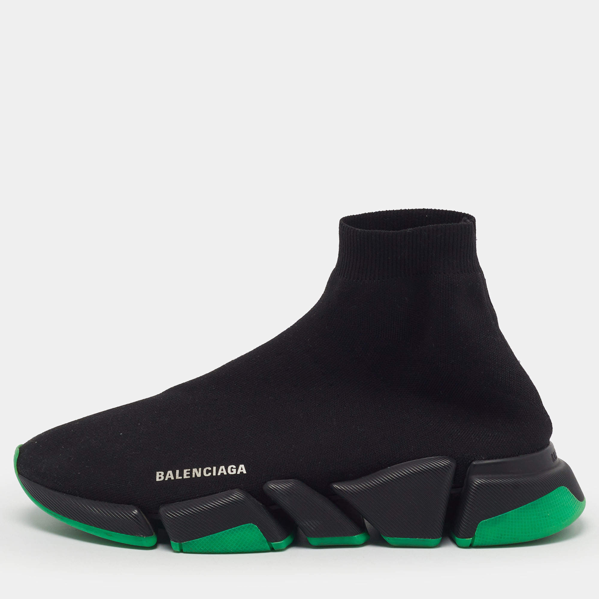 Pre Owned Balenciaga Speed 2.0 Size 44 Black Knit Fabric High Top Sneakers