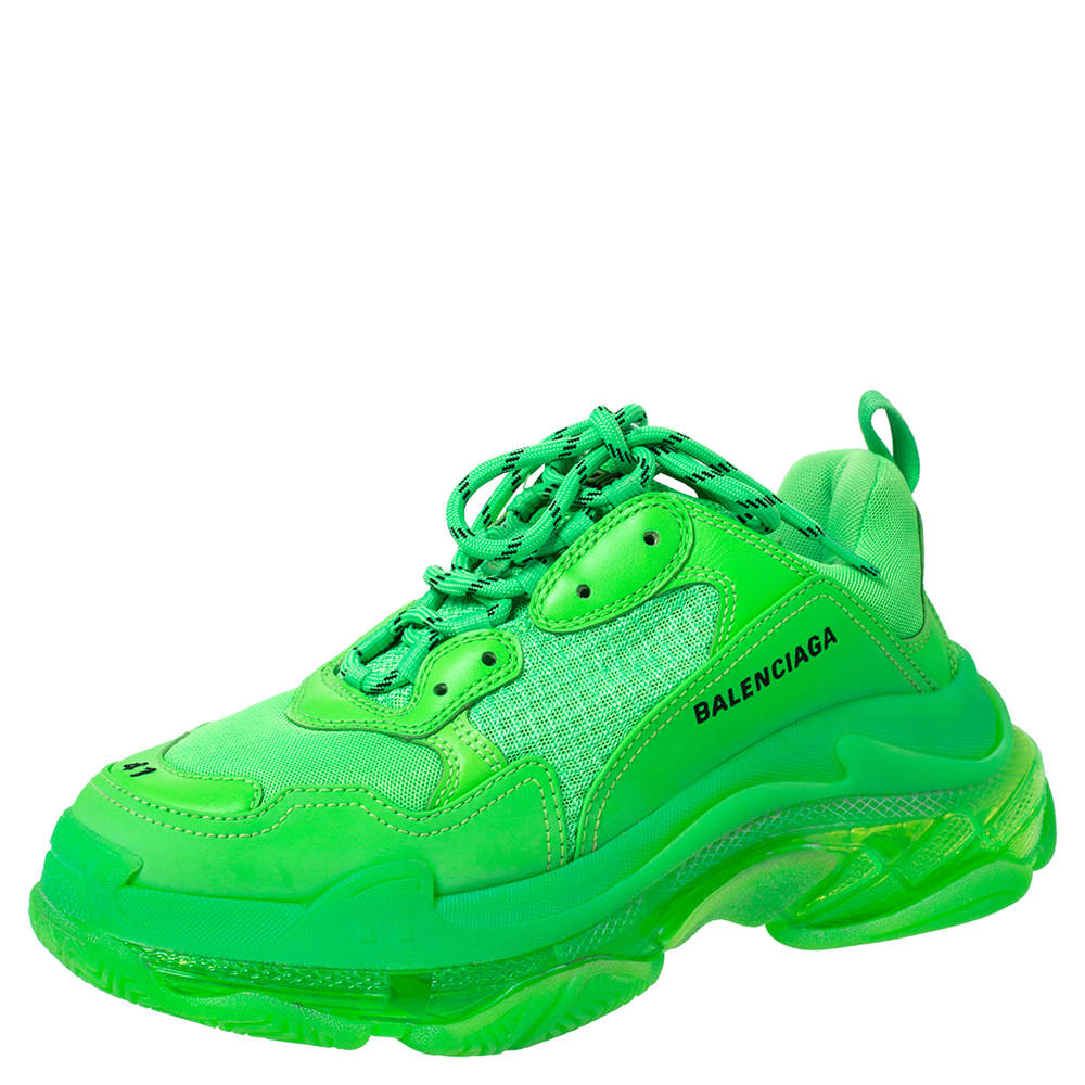 Balenciaga Neon Green Mesh And Leather Triple S Platform Sneakers Size ...