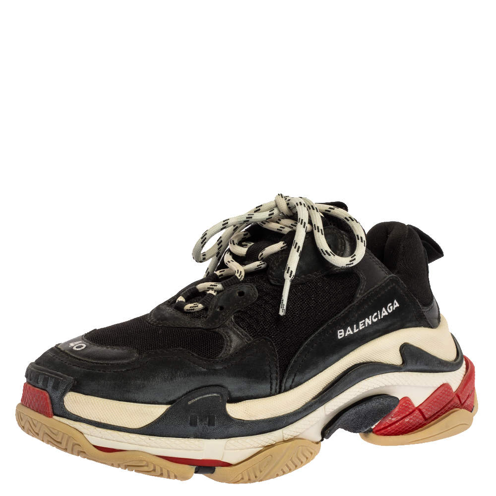 Balenciaga Black Mesh And Leather Triple S Platform Sneakers Size 40 ...