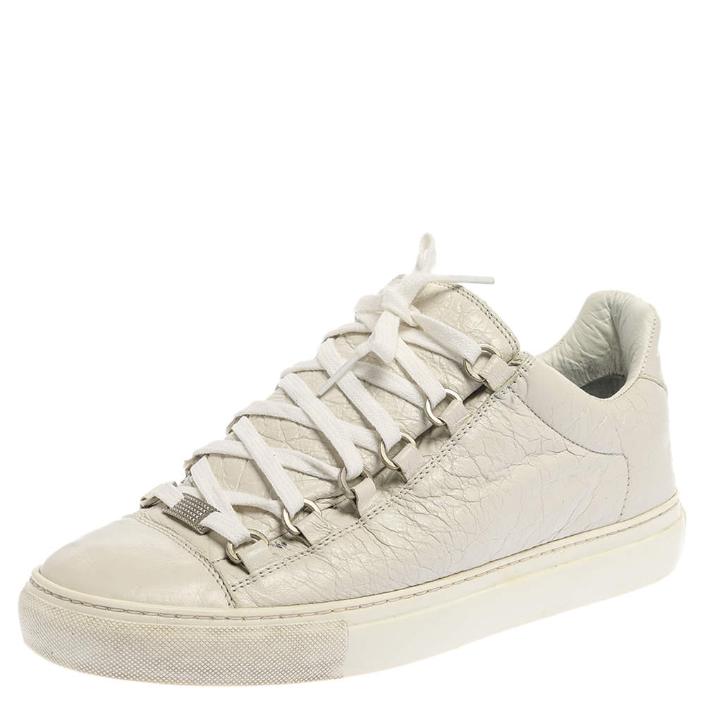 Balenciaga White Crinkle Leather Arena Low Top Sneakers Size 40