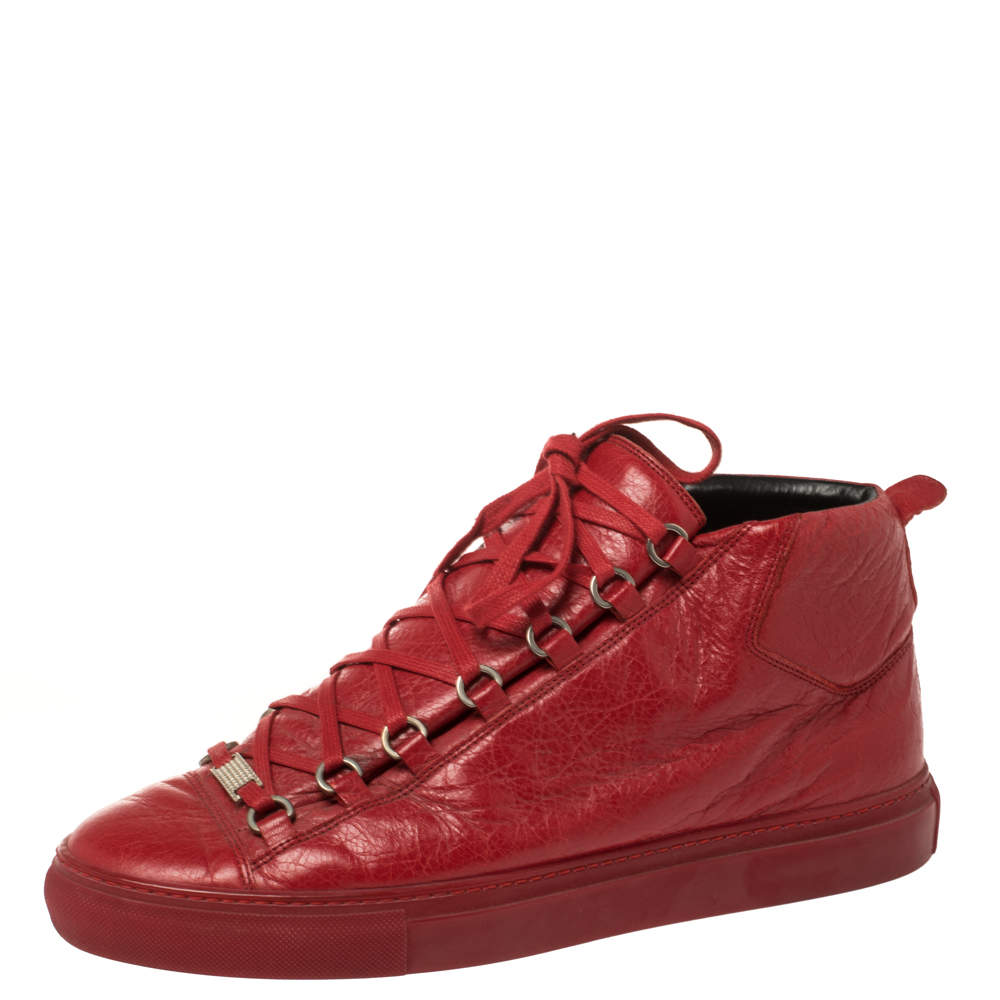 Balenciaga Red Leather Arena HighTop Sneakers Size 43