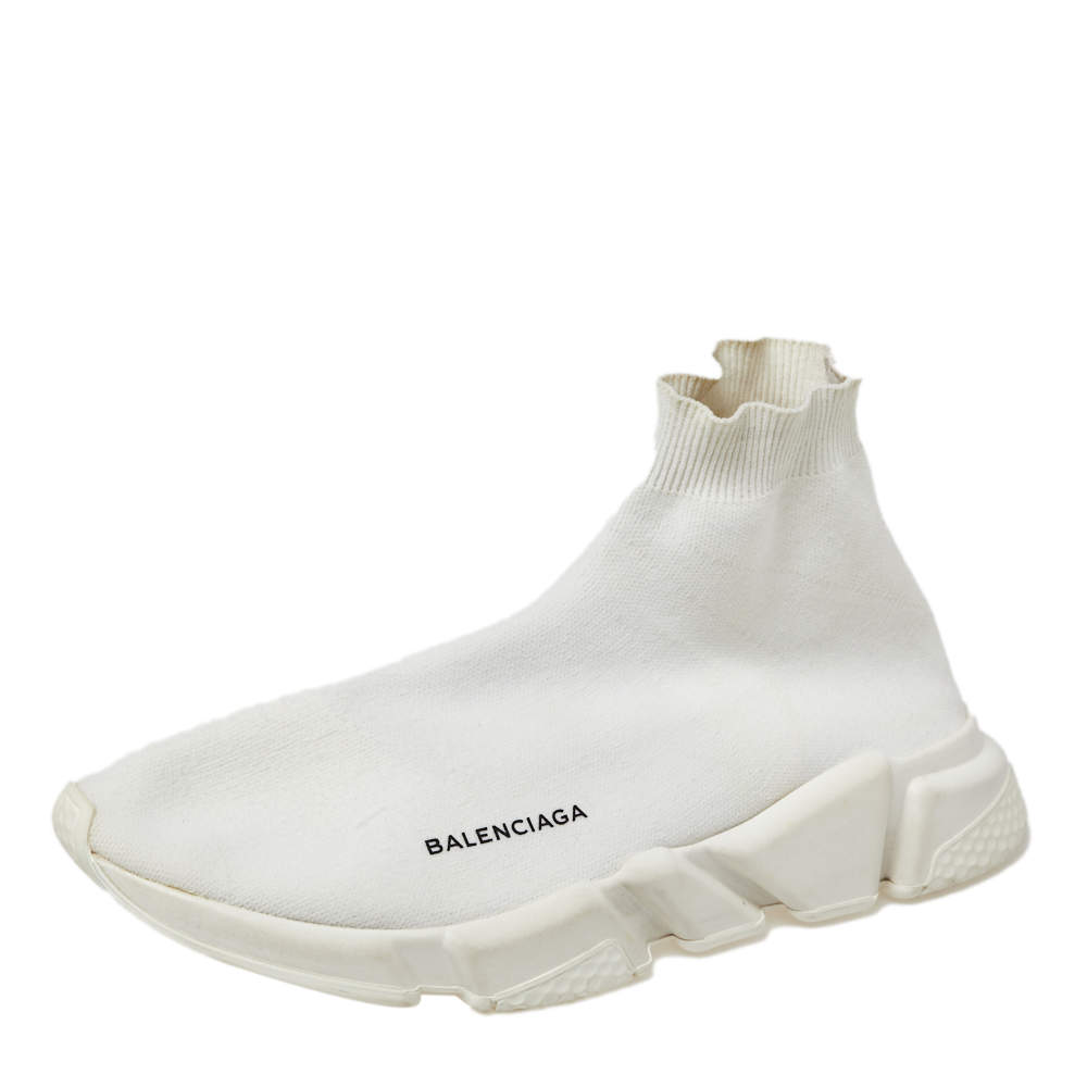 Balenciaga White Knit Speed Trainer Sneakers Size 44
