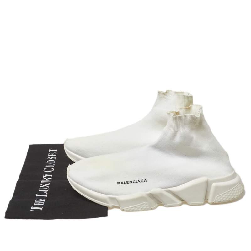 Balenciaga White Knit Speed Trainer Sneakers Size 44