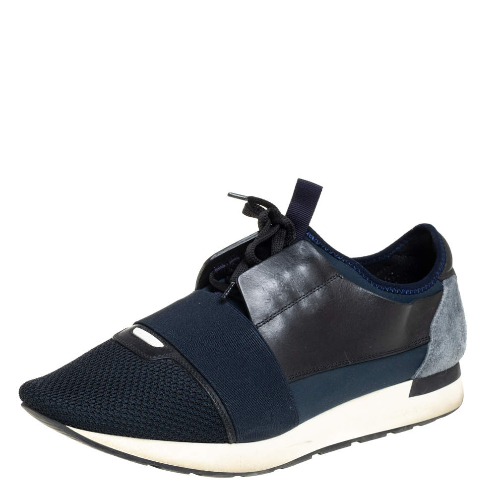 Pre Owned Balenciaga Multicolor Mesh Leather And Suede Race Runner Sneaker Size 43
