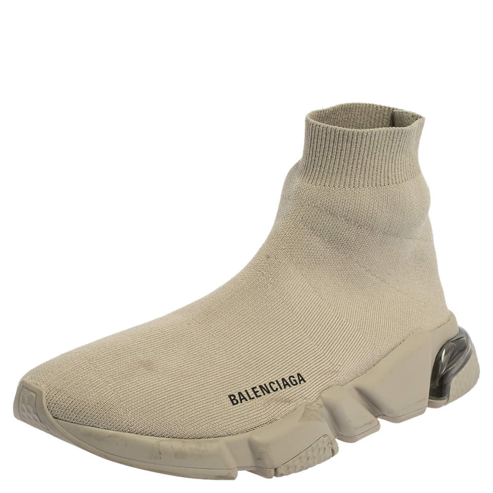 Pre Owned Balenciaga Grey Knit Fabric Speed Sneakers Size 42