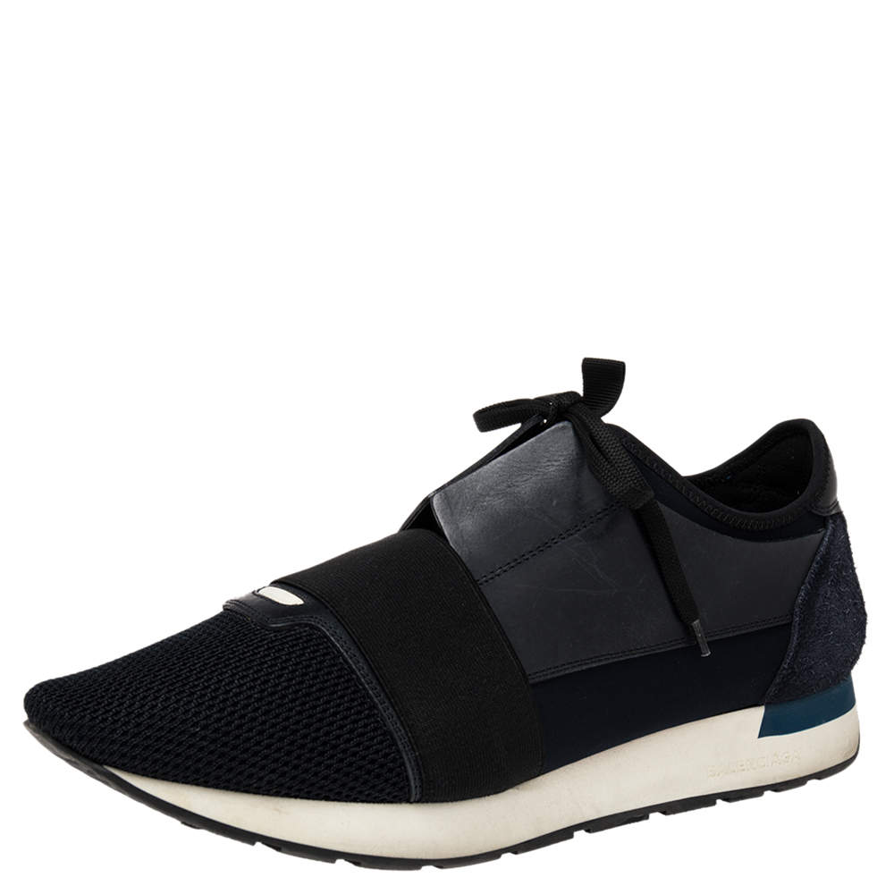 مملوكة مسبقًا Balenciaga Black Suede, Mesh And Leather Race Runner Sneakers Size 43