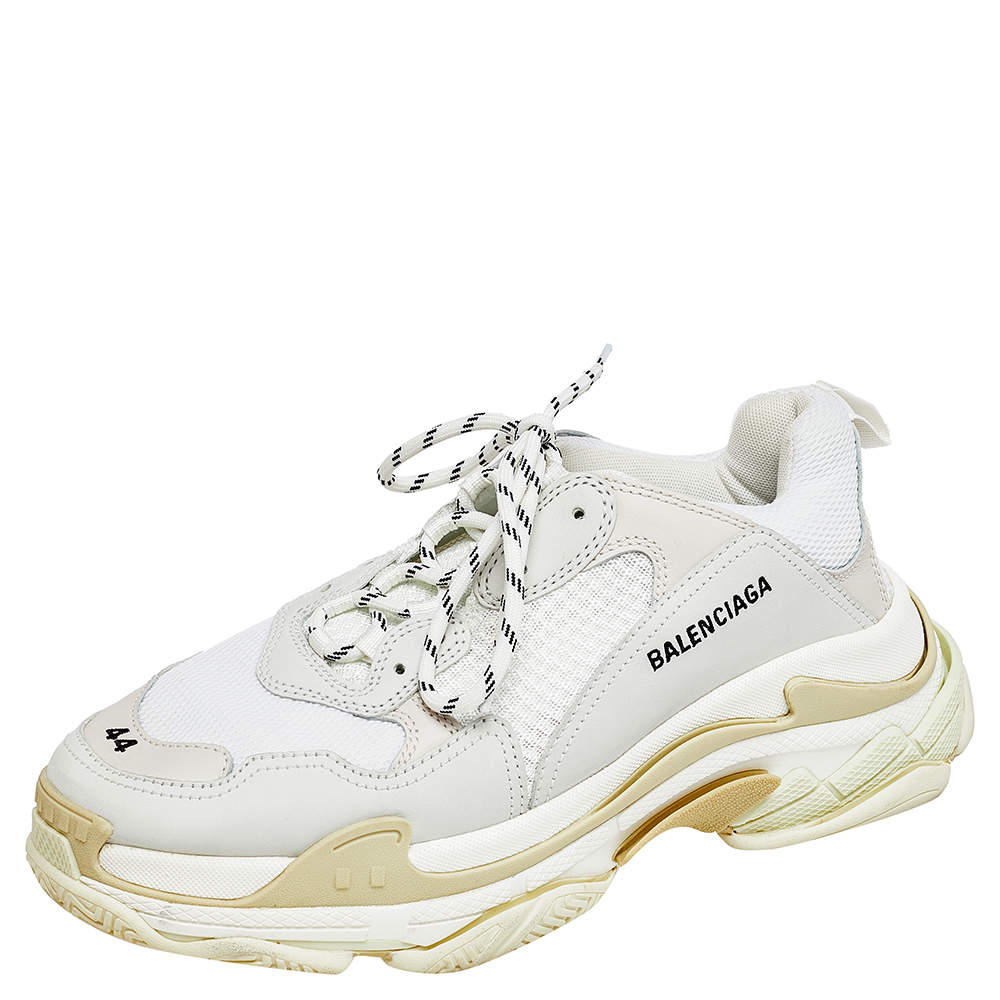 Pre Owned حذاء رياضي بالنسياغا تريبل إس جلد وشبك متعدد الألوان عنق منخفض مقاس 44 