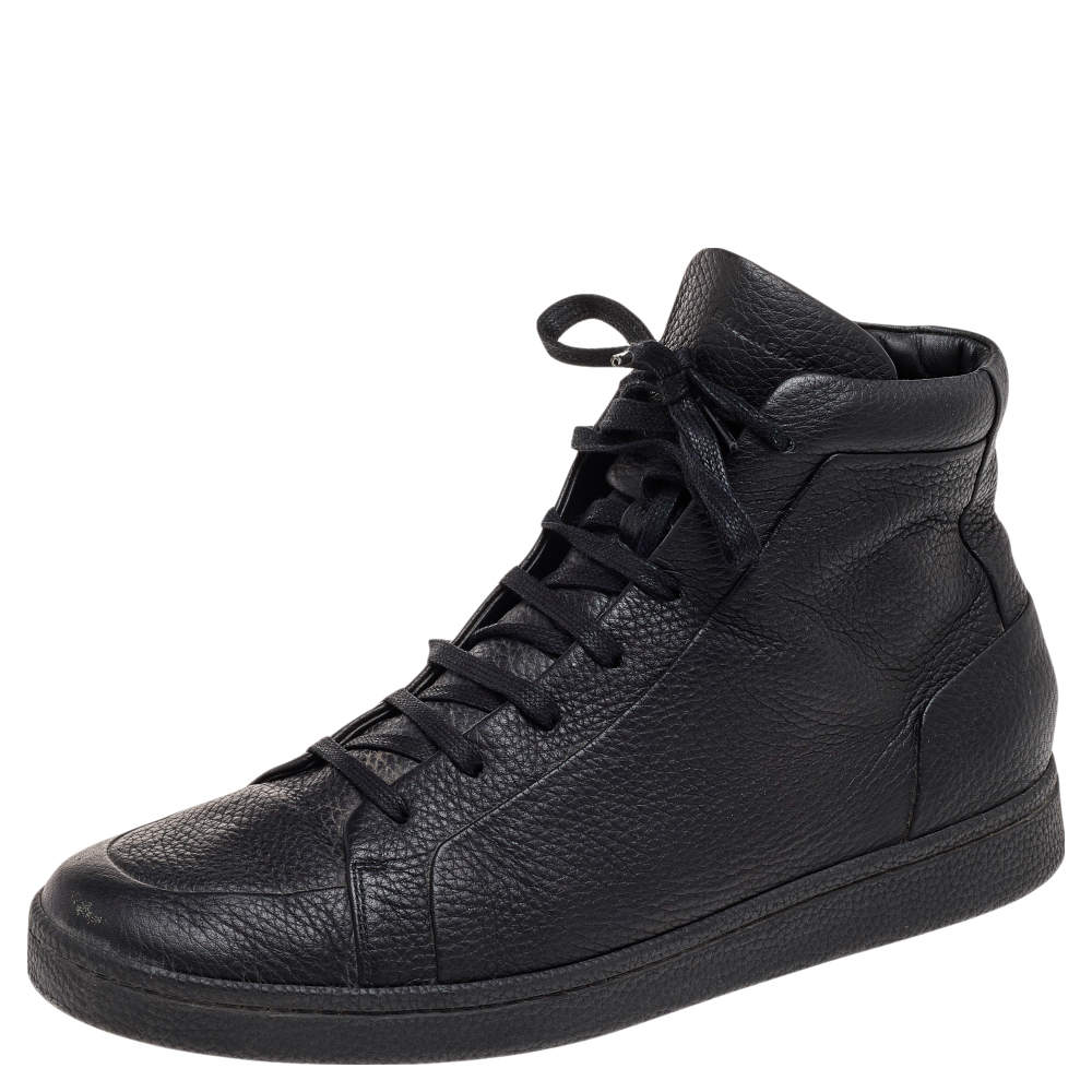 Pre Owned Balenciaga Black Leather High Top Sneakers Size 42