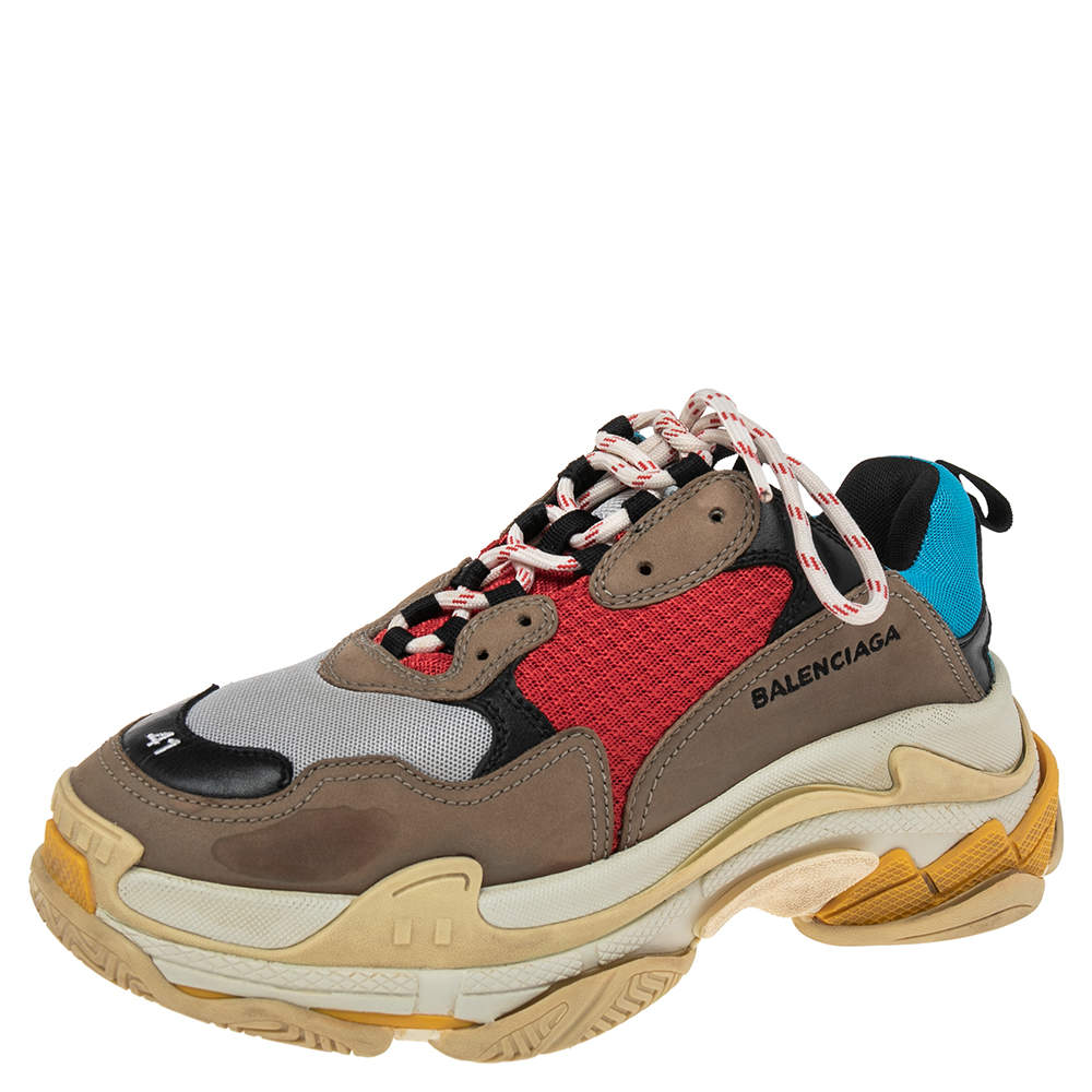 Pre Owned حذاء رياضي بالنسياغا تريبل إس جلد ونوبوك وشبك متعدد الألوان بنعل سميك مقاس 41