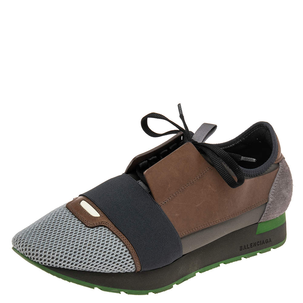 مملوكة مسبقًا حذاء رياضي بالنسياغا ريس رانر جلد وشبك متعدد الألوان بعنق منخفض مقاس 41