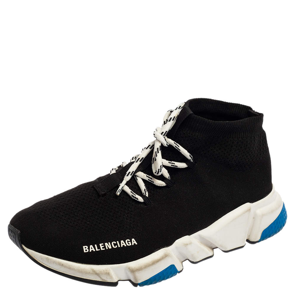 Pre Owned Balenciaga Black Knit Fabric Speed Lace Up Sneakers Size 41