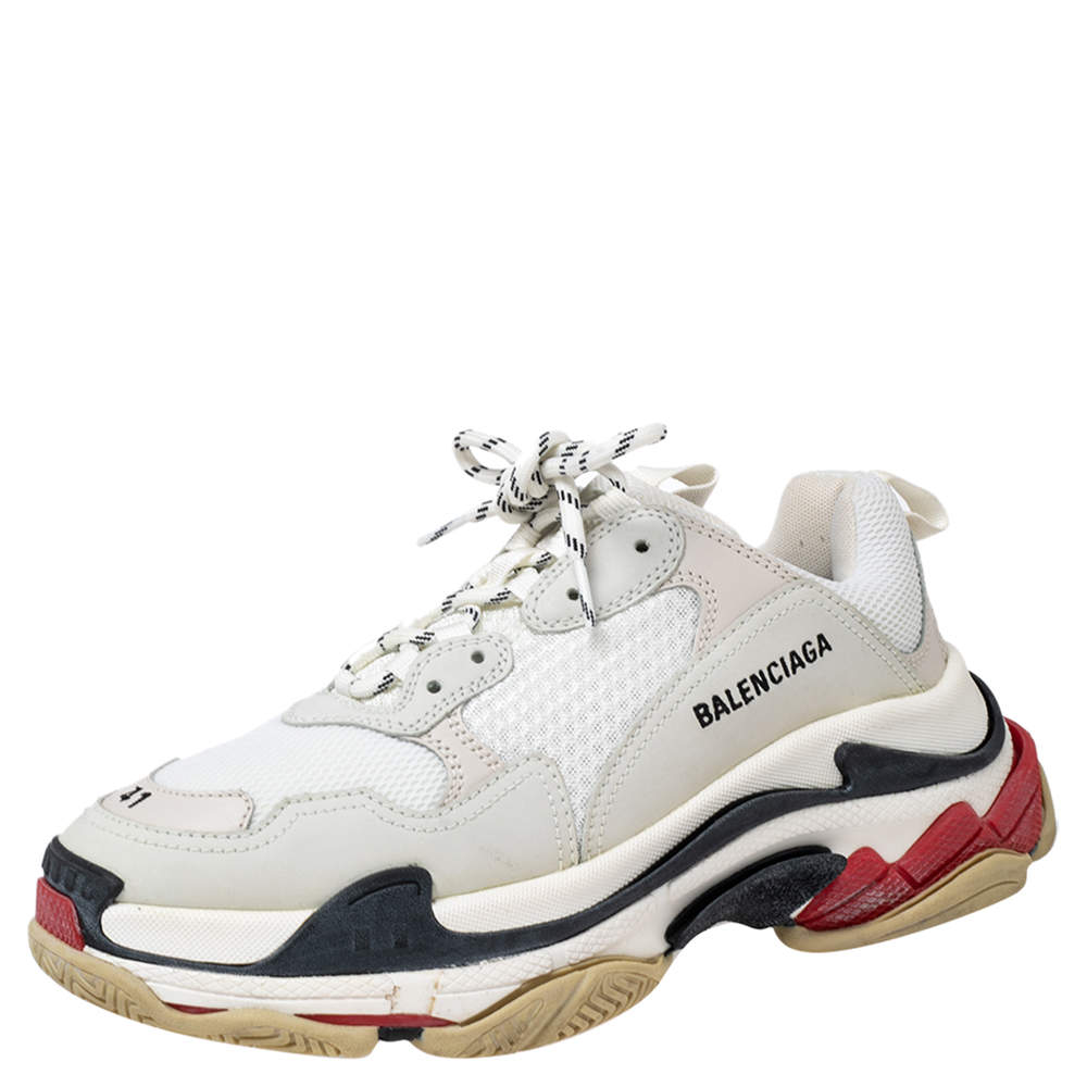 Pre Owned Balenciaga Multicolor Mesh And Leather Triple S Platform Sneakers Size 41